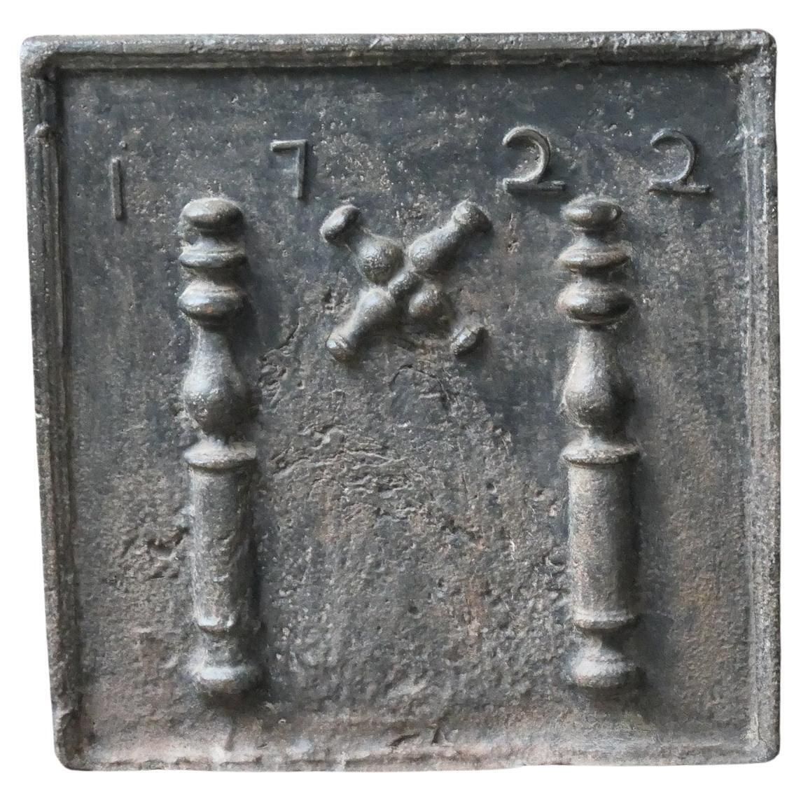 18th C. Louis XIV 'Pillars With Saint Andrew's Cross' Fireback / Backsplash