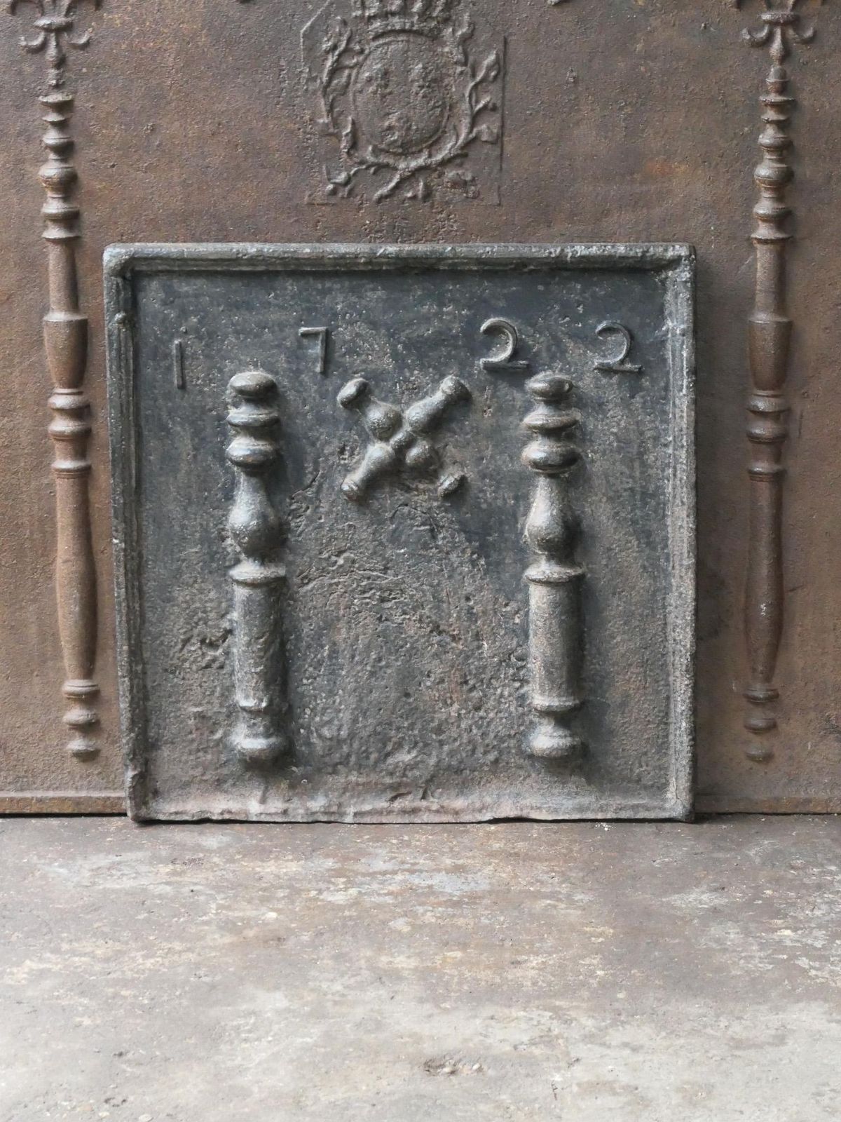 18th C. Louis XIV 'Pillars With Saint Andrew's Cross' Fireback / Backsplash photo furniture