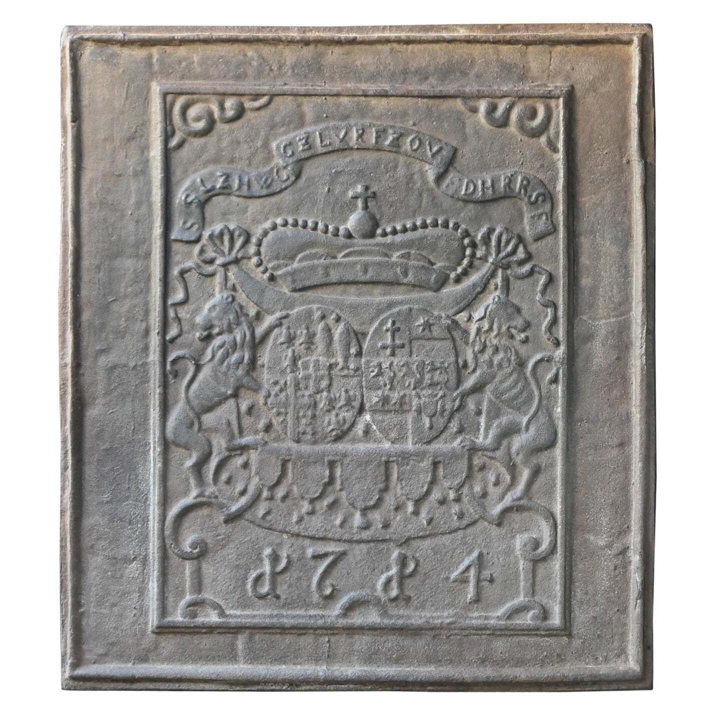 German Louis XIV Style Coat Of Arms Fireback / Backsplash, 20th Century