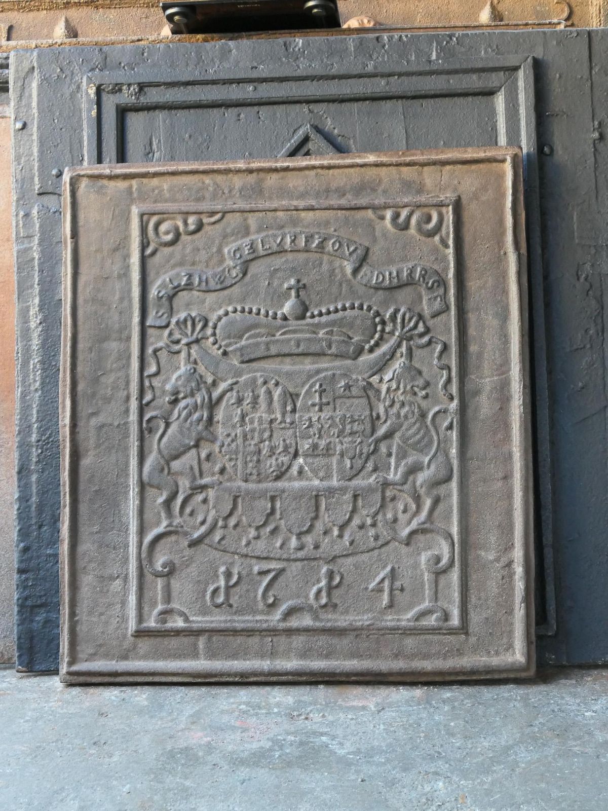 German Louis XIV Style Coat Of Arms Fireback / Backsplash, 20th Century photo for sale