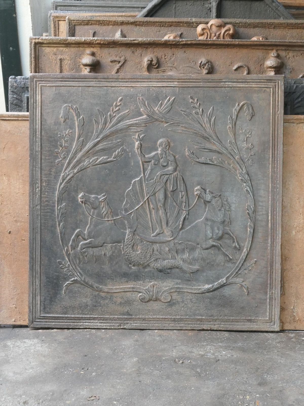 Antique French 'Neptune' Fireback / Backsplash, 19th Century photo furniture