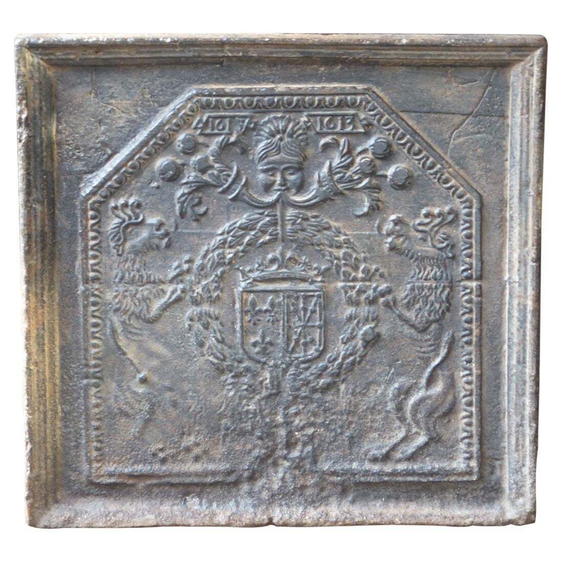 Antique French 'Arms Of France And Navarre' Fireback / Backsplash, 17th Century