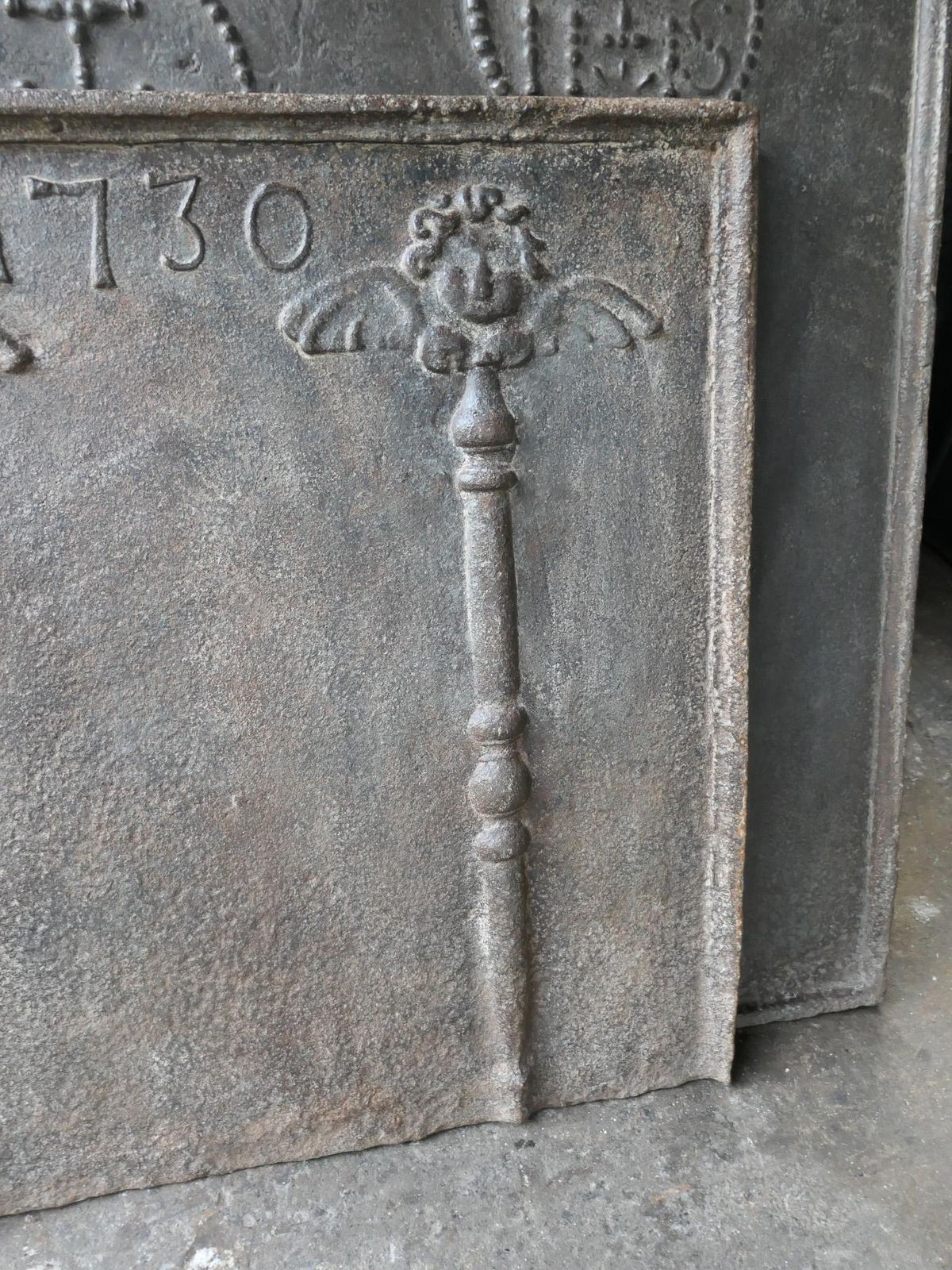 French Louis XV Fireback / Backsplash With Pillars Of Hercules, 18th Century photo vintage