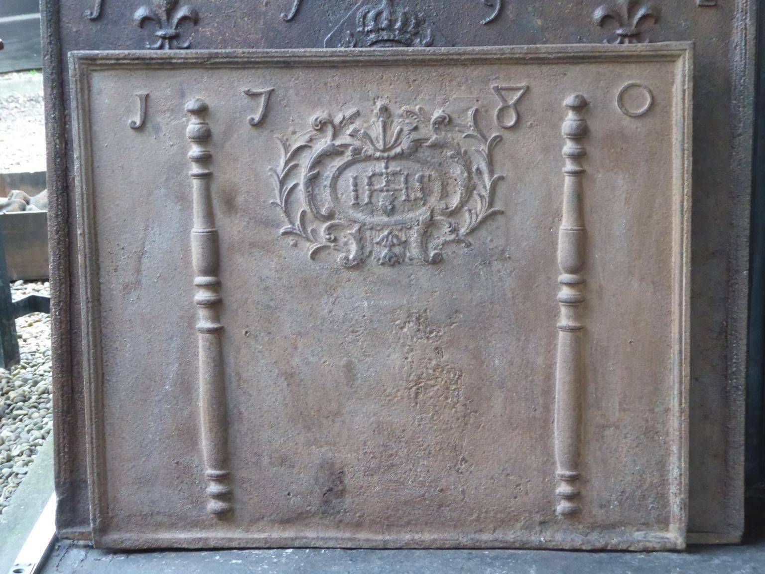 18th Century French Fireback / Backsplash 'Pillars With Medieval Ihs Monogram' photo furniture