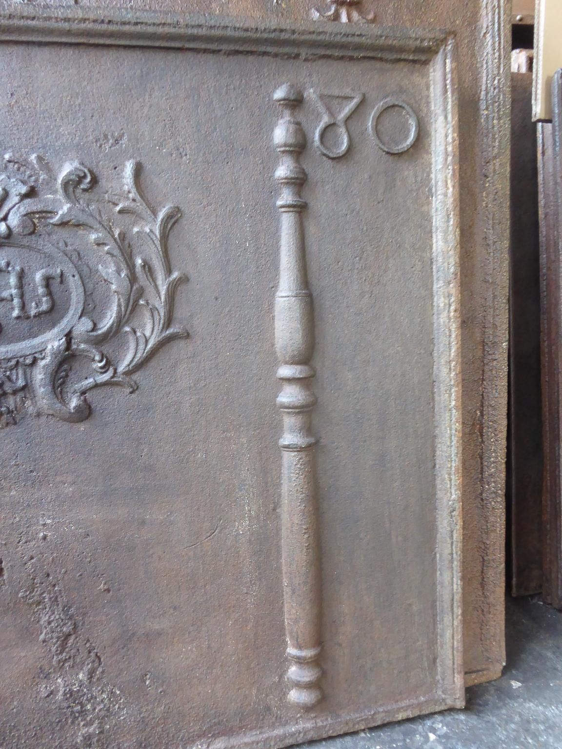 Large French Fireback  / Backsplash With Pillars And Ihs Monogram, Dated 1780 photo 1600.0
