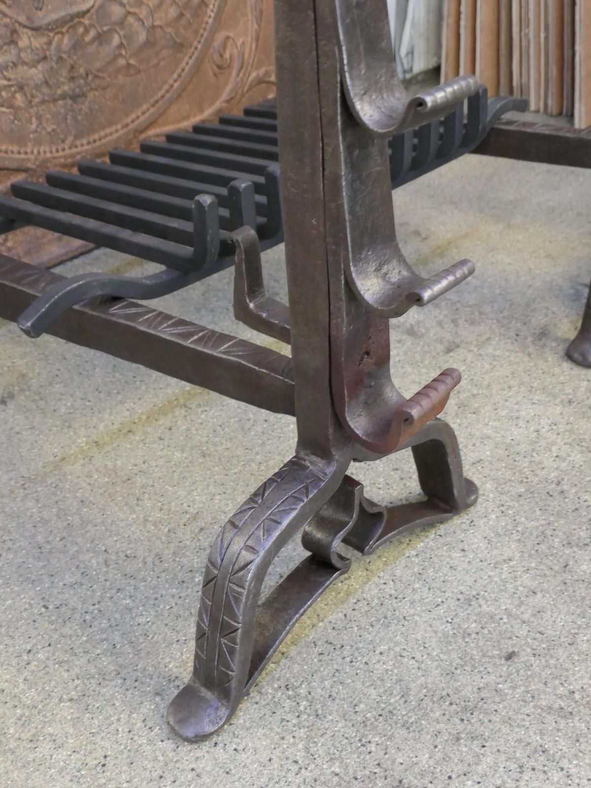 photo for sale Large French Louis XIII Period Fireplace Grate Or Fire Basket, 17th Century
