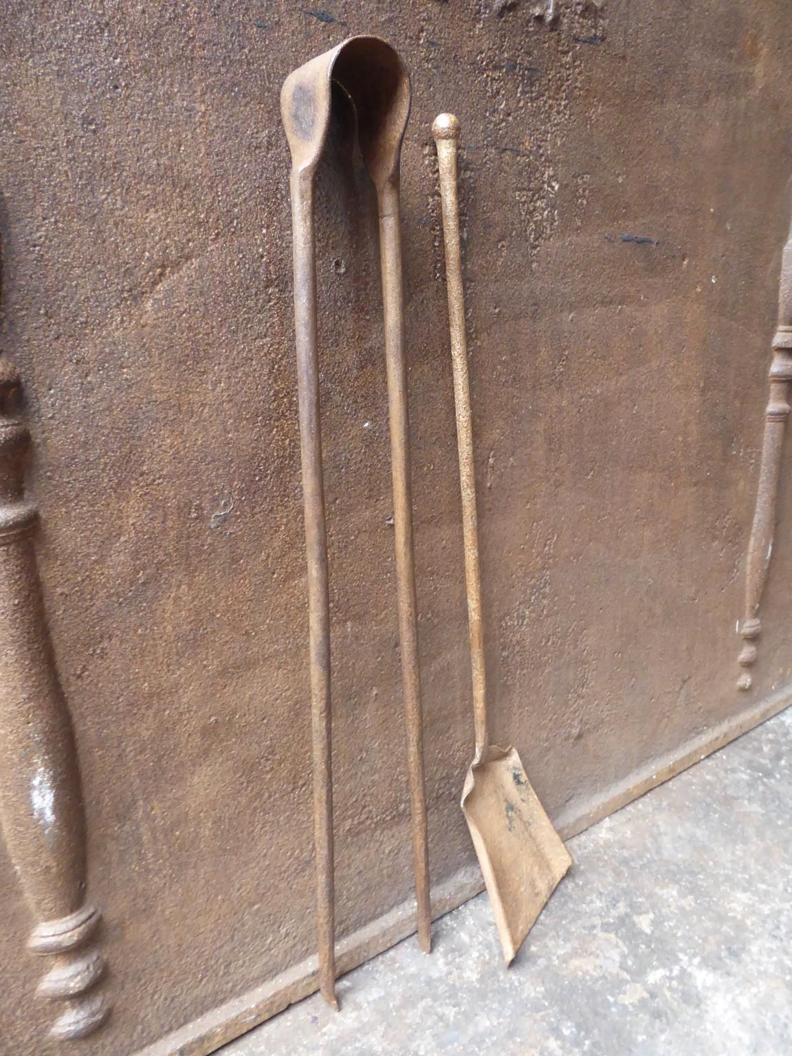 Antique French Wrought Iron Fireplace Tools Or Fire Tools, 18th Century photo furniture