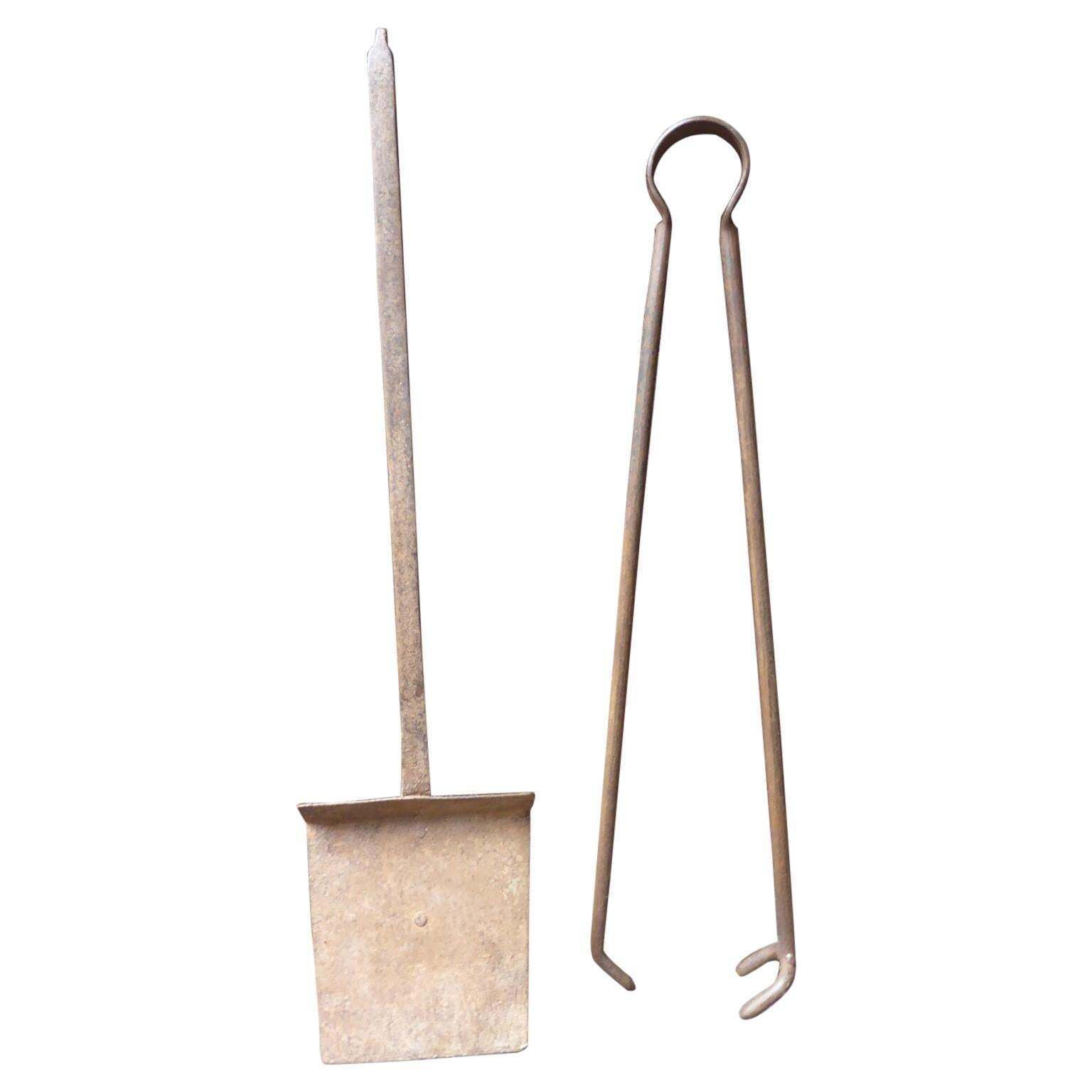 Large French Wrought Iron Fireplace Tools Or Fire Tools, 19th Century