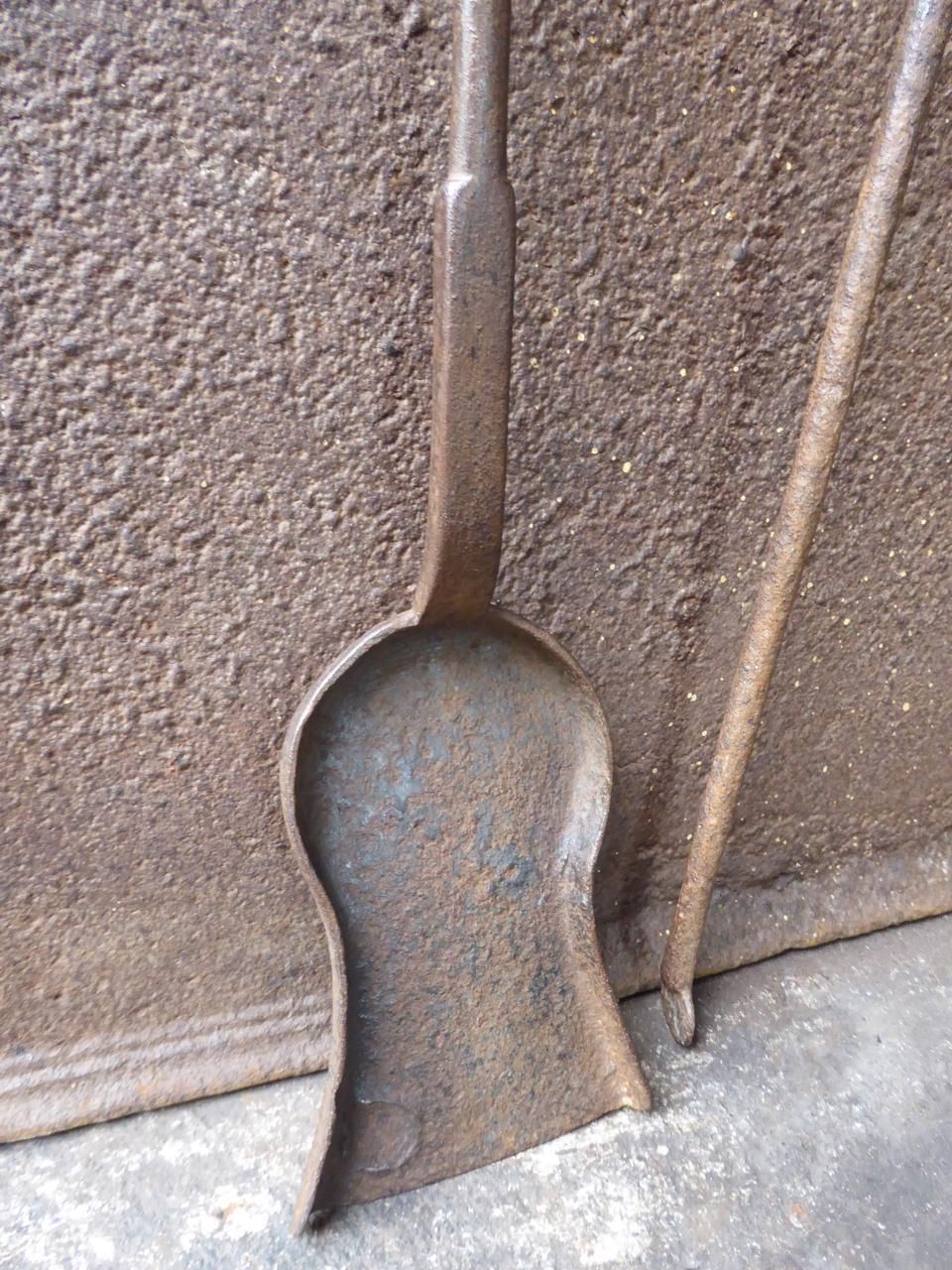 Antique French Wrought Iron Fireplace Tools Or Fire Tools, 18th Century photo vinterior