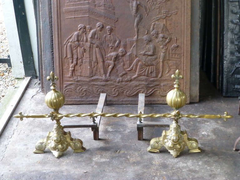 Antique French Louis XIV Style Andirons, Firedogs, 19th Century photo furniture
