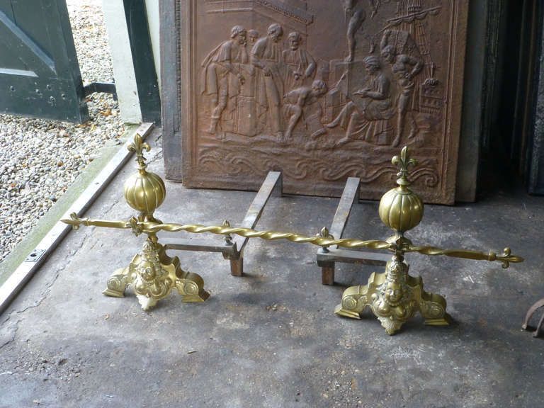 Antique French Louis XIV Style Andirons, Firedogs, 19th Century photo 337.0