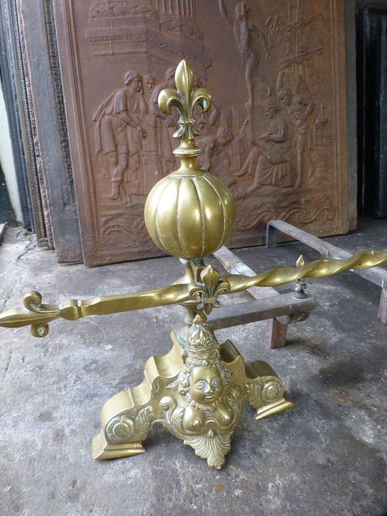 Antique French Louis XIV Style Andirons, Firedogs, 19th Century photo buy
