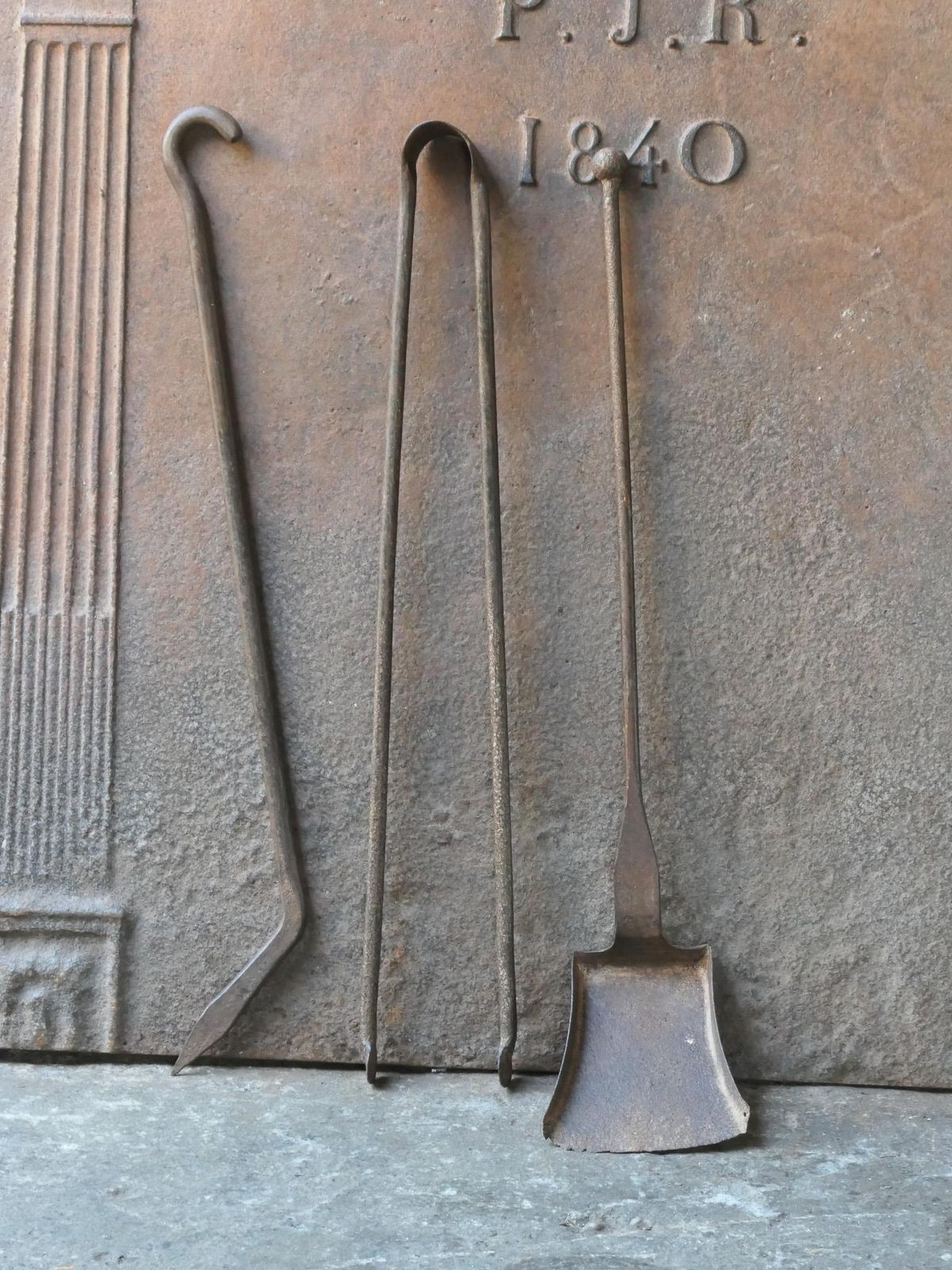 Rustic French Neoclassical Fireplace Tools, 18th 19th Century photo for sale