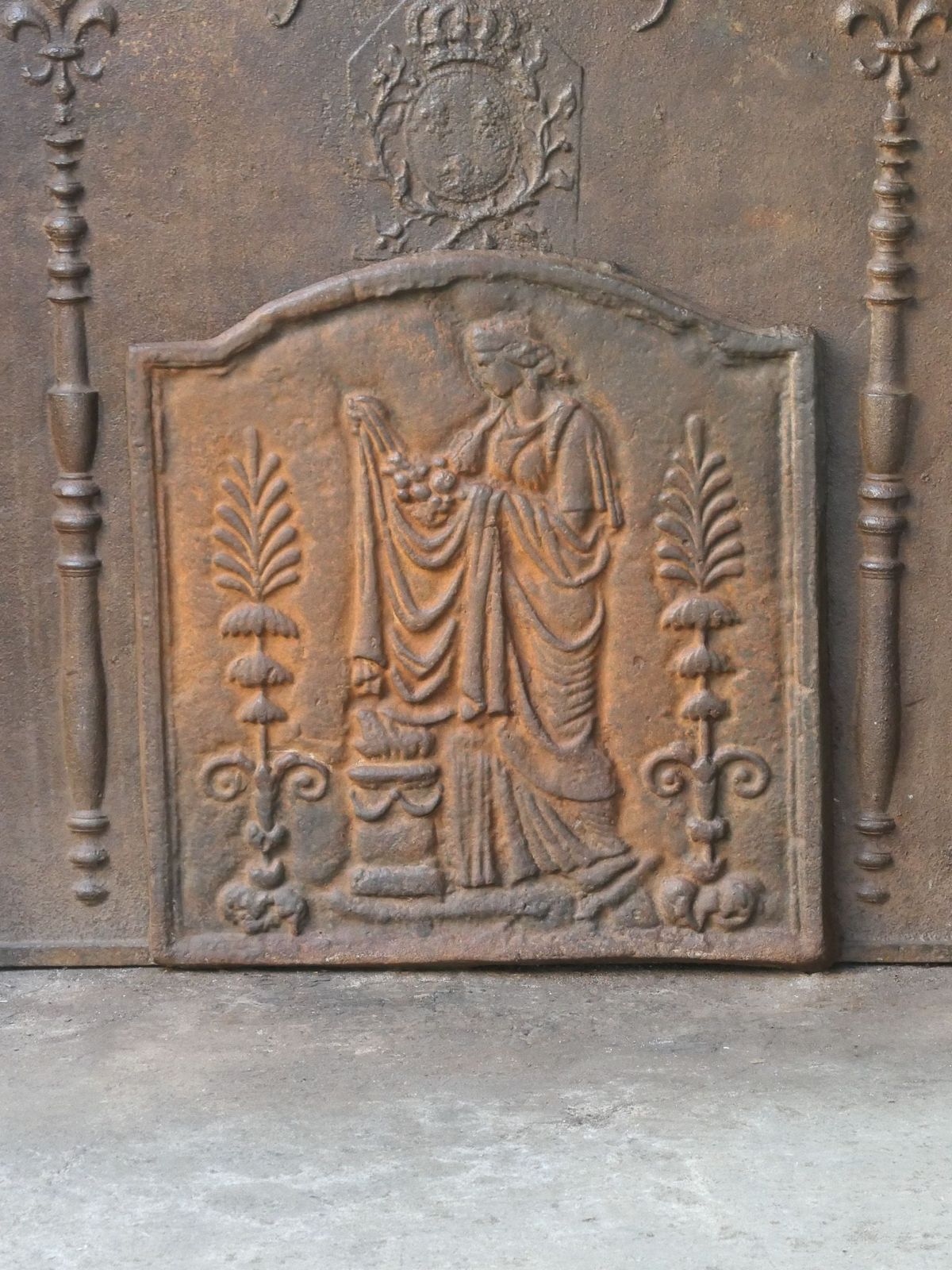 French 'Vestal Virgin' Fireback / Backsplash, 20th Century photo furniture