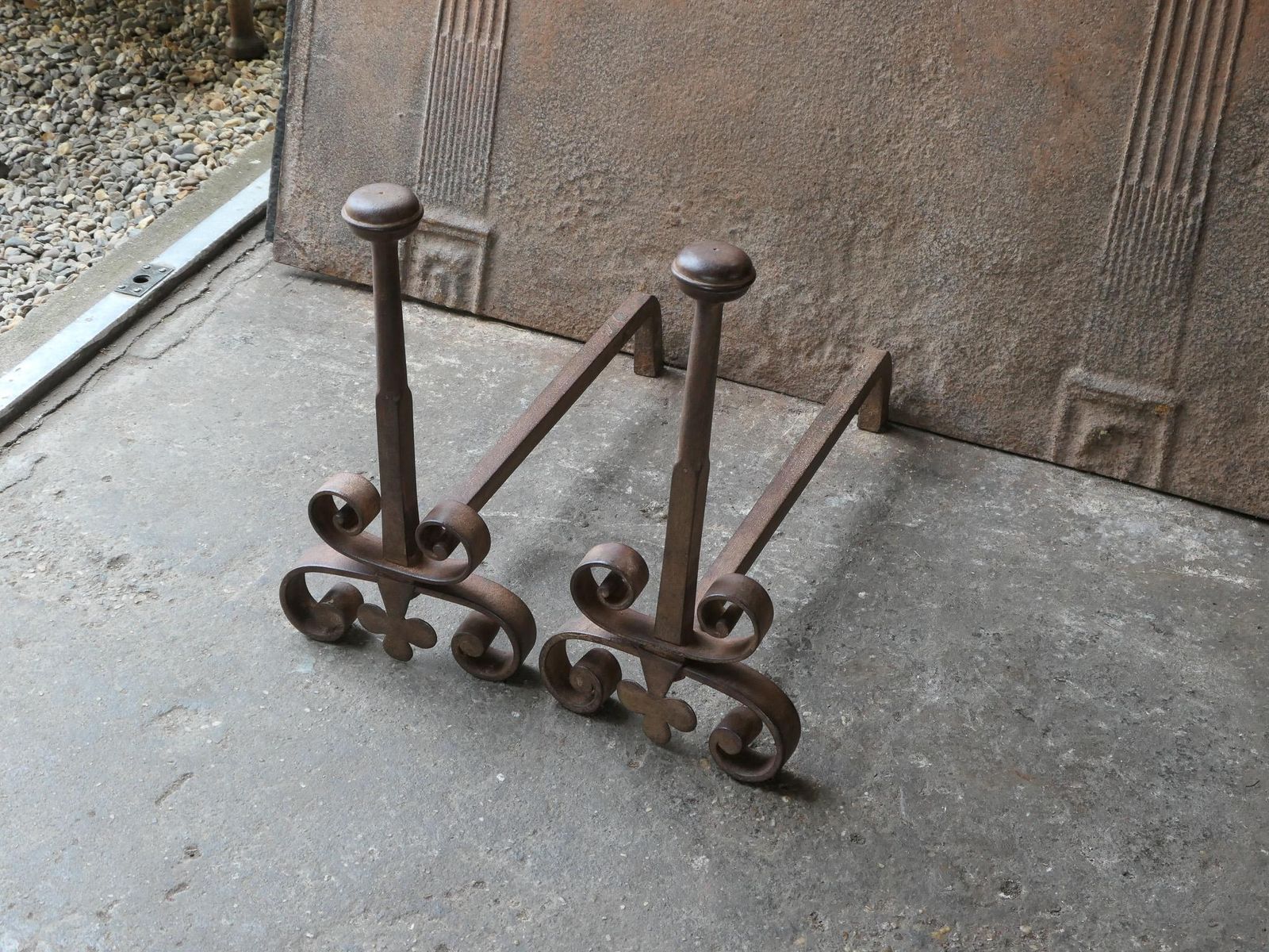 Antique French Louis XV Fire Andirons, 18th Century photo vinterior