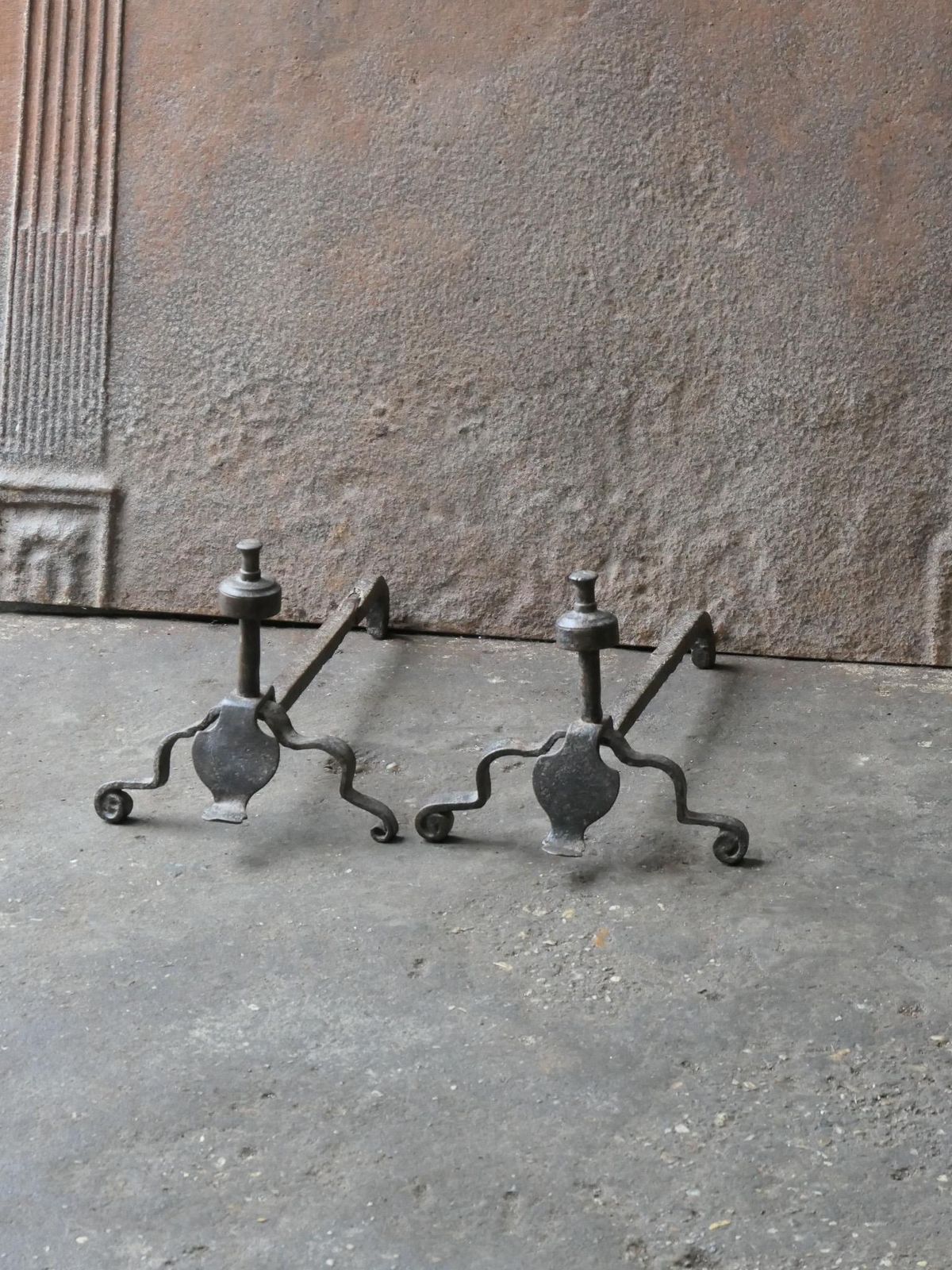 French Louis XV Iron Andirons, 18th Century photo for sale