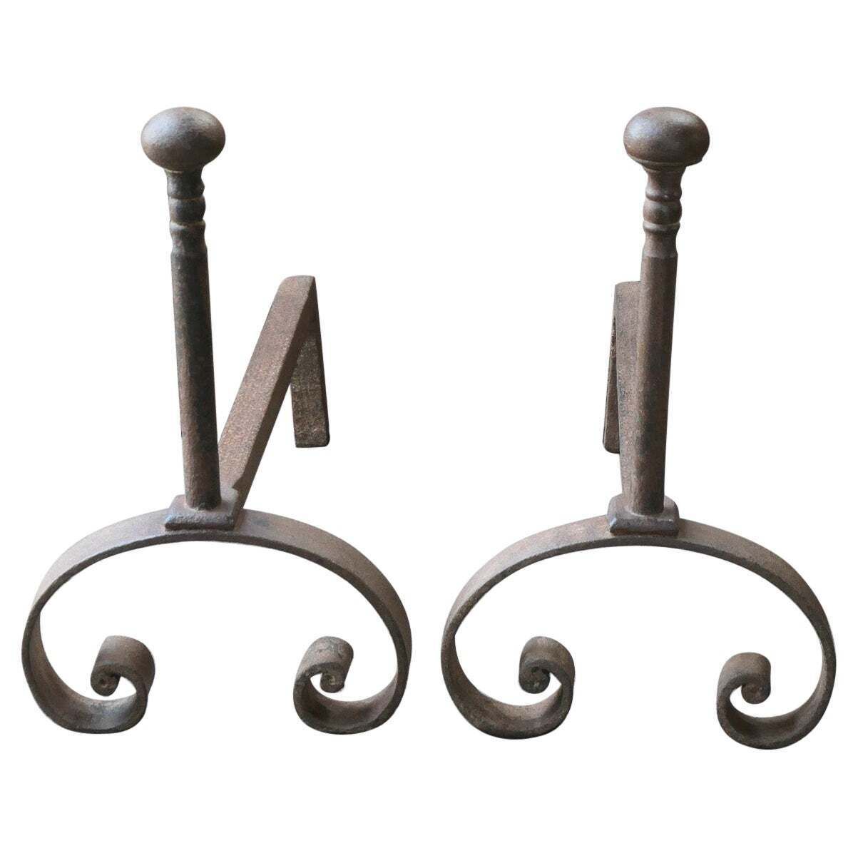 Antique French Louis XV Fire Andirons, 18th Century