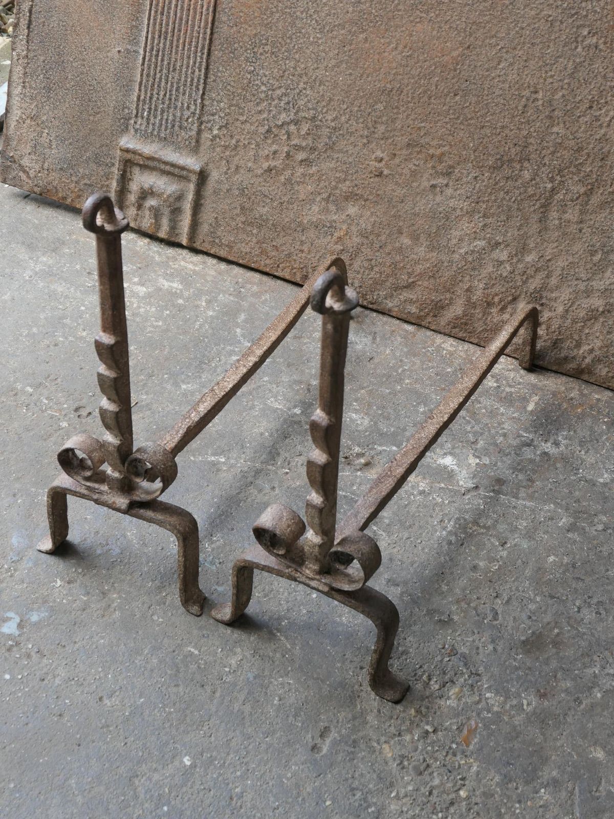 Antique French Louis XV Fire Andirons, 18th Century photo vintage