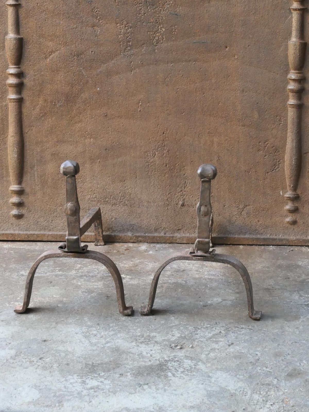 18th C. French Louis XV Wrought Iron Andirons photo Home Fixtures