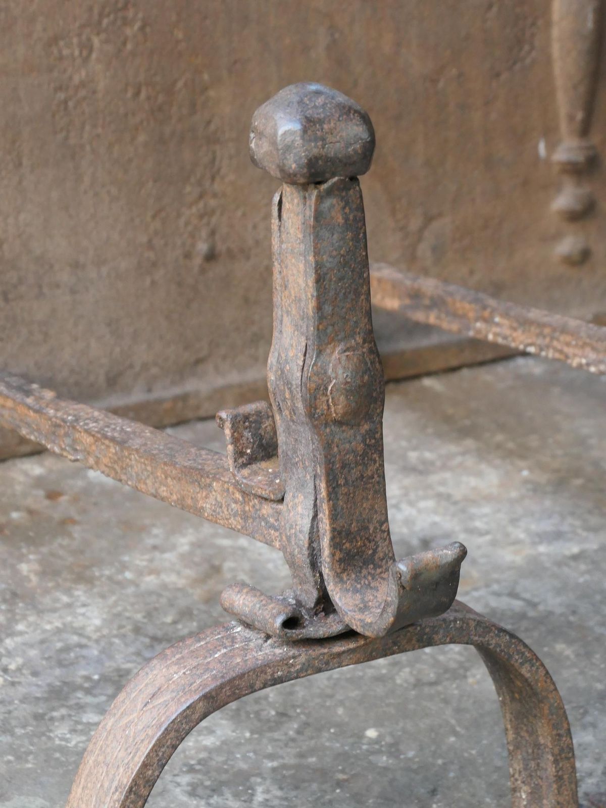 18th C. French Louis XV Wrought Iron Andirons photo vintage