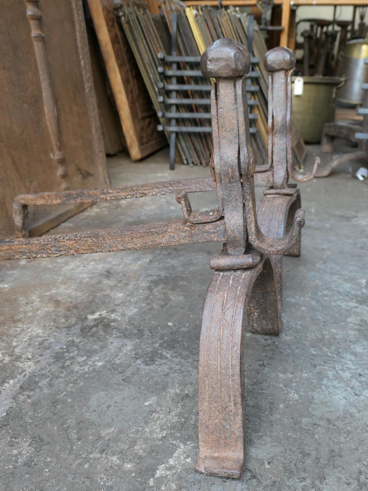 photo buy 18th C. French Louis XV Wrought Iron Andirons
