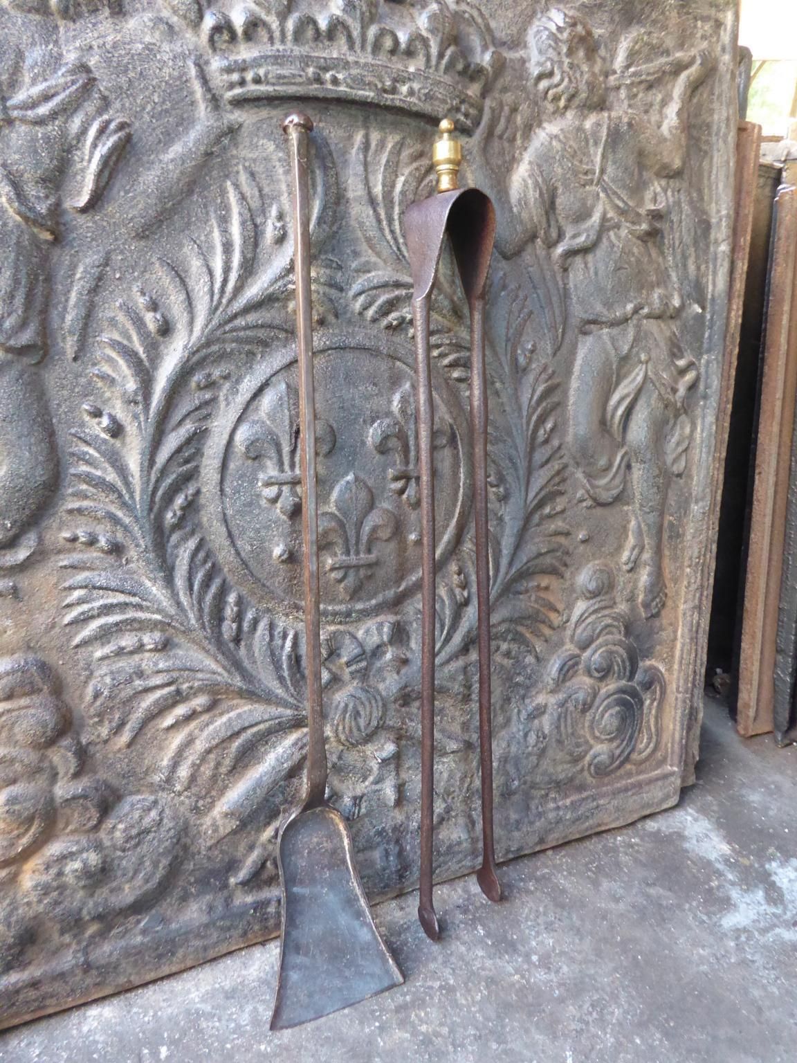 Large French Wrought Iron Fireplace Tools Or Fire Tools, 18th Century photo furniture