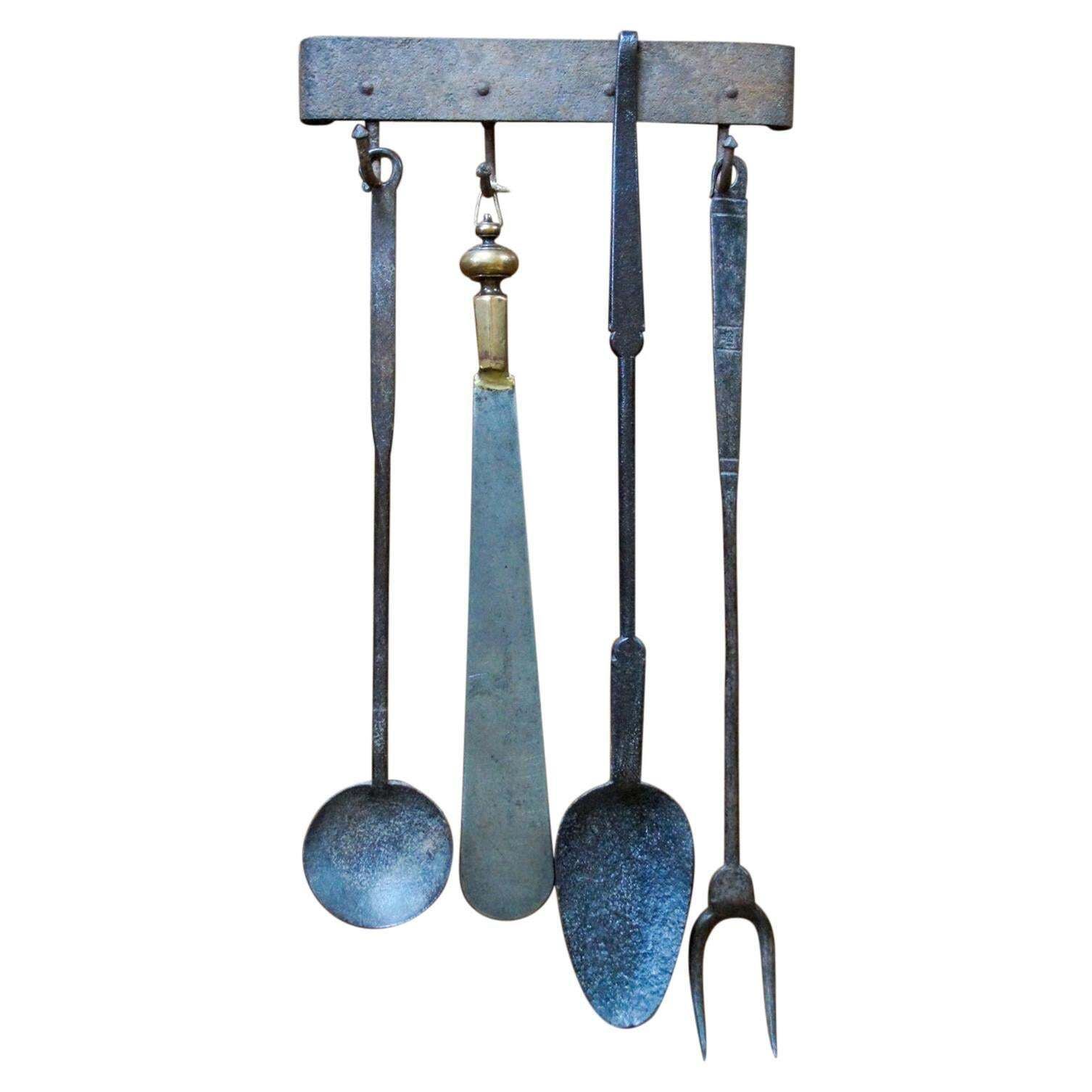 Antique Dutch Fireplace Tool Set, Fire Tools, 17th 18th Century