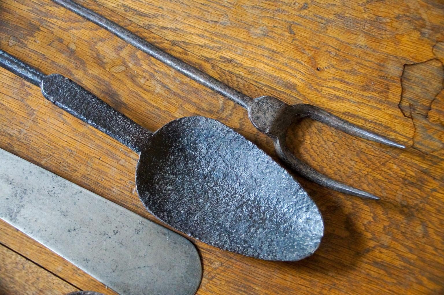 Antique Dutch Fireplace Tool Set, Fire Tools, 17th 18th Century photo vintage