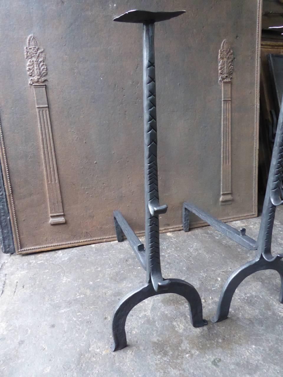 17th 18th Century Large Gothic Style Firedogs Or Andirons photo Home Fixtures