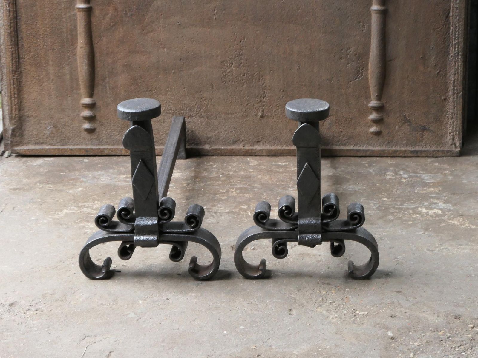 Large Antique French Louis XV Period Fire Andirons, 18th Century photo 576.0