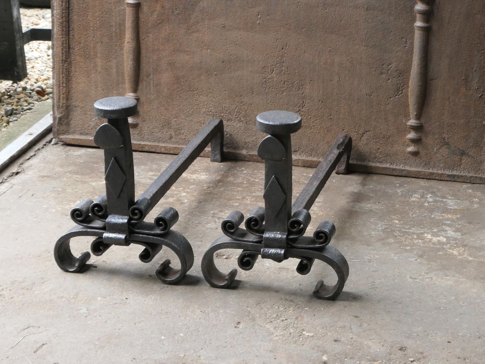 Large Antique French Louis XV Period Fire Andirons, 18th Century photo vinterior