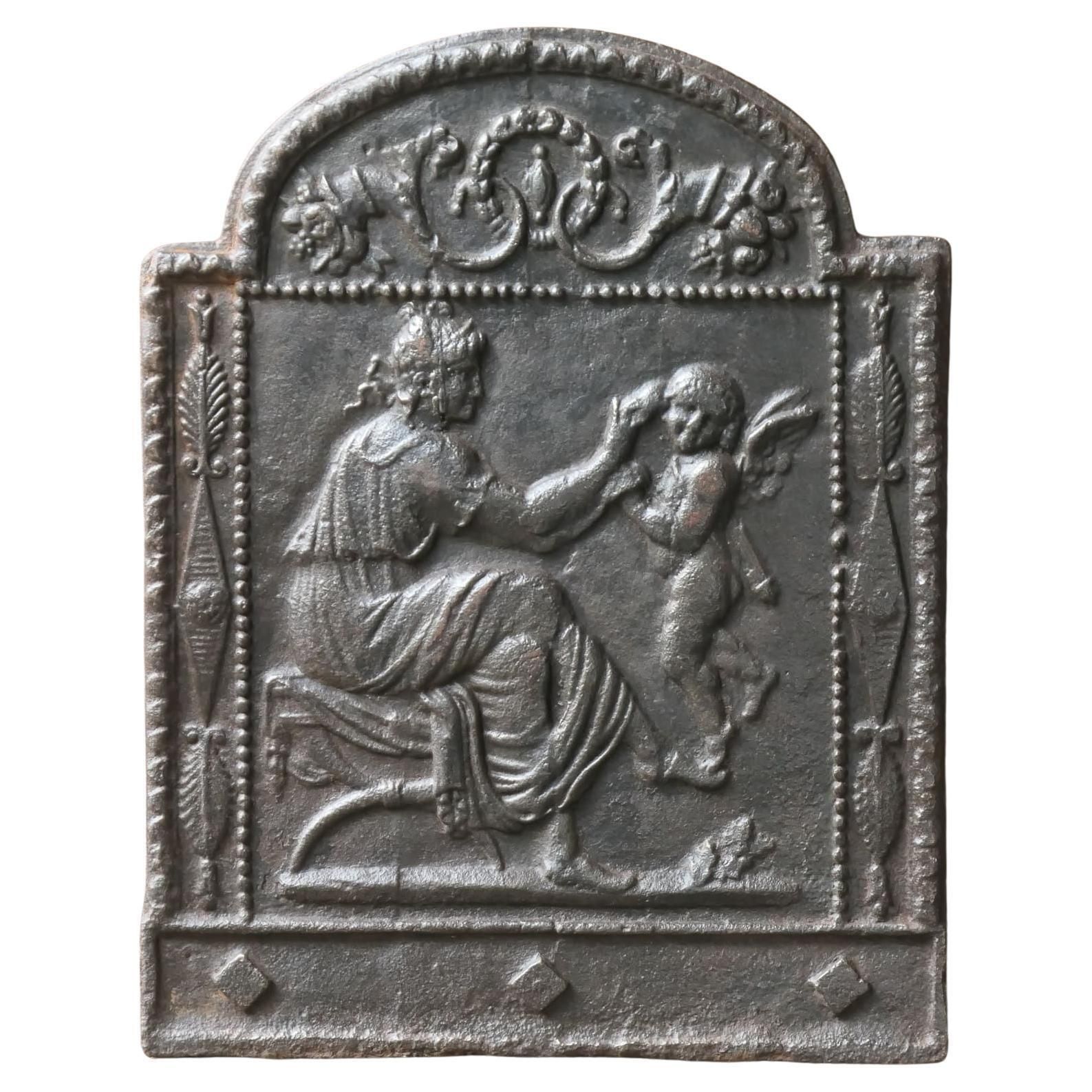 Small French Neoclassical Period 'Woman With Cupid' Fireback / Backsplash