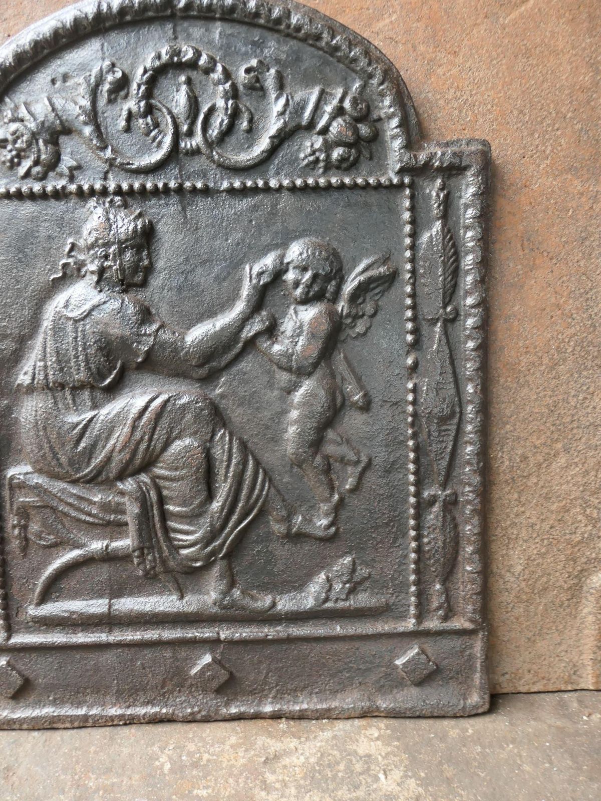 Small French Neoclassical Period 'Woman With Cupid' Fireback / Backsplash photo vintage