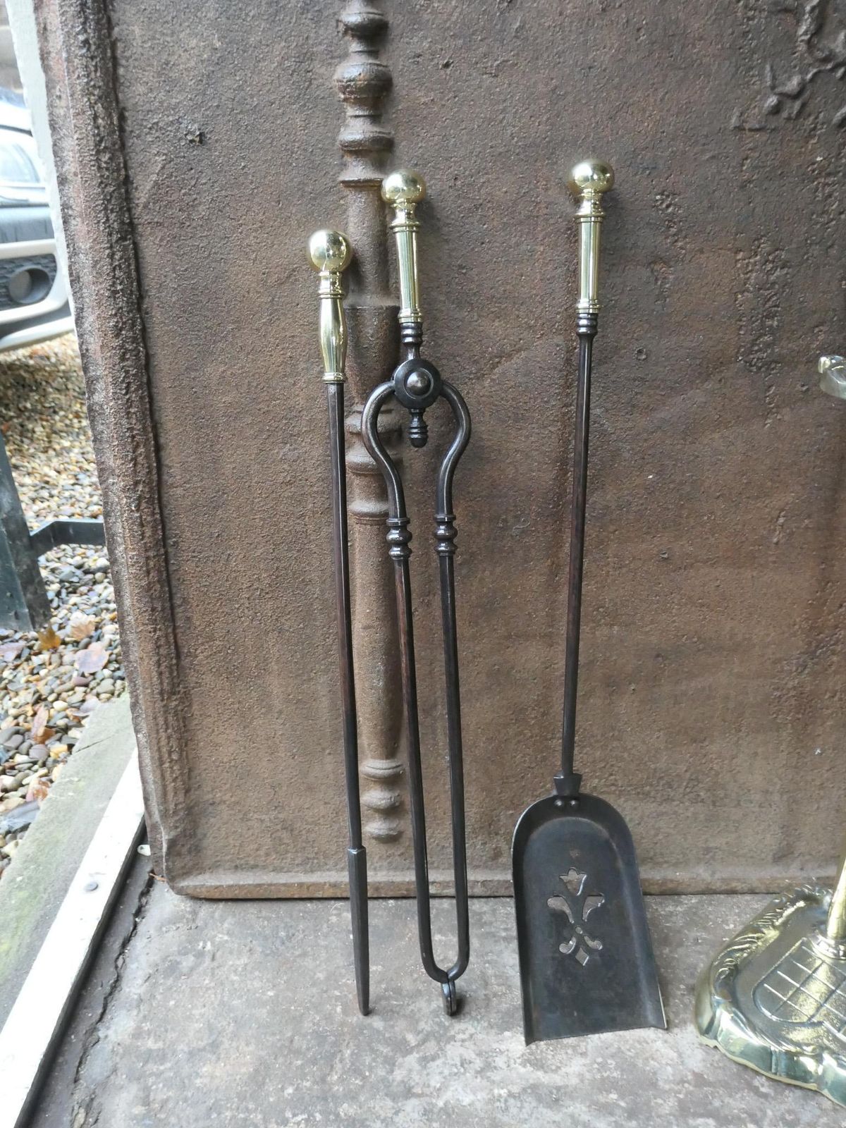 photo vinterior English Victorian Fireplace Tools Or Companion Set, 20th Century