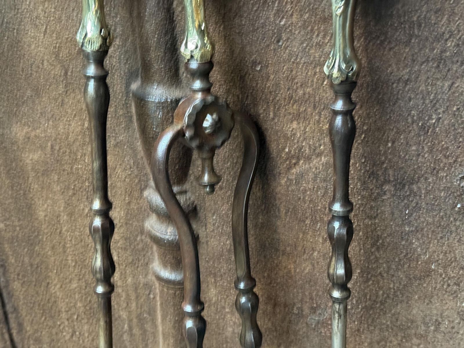 photo vinterior English Victorian Fireplace Tools Or Companion Set, 19th Century