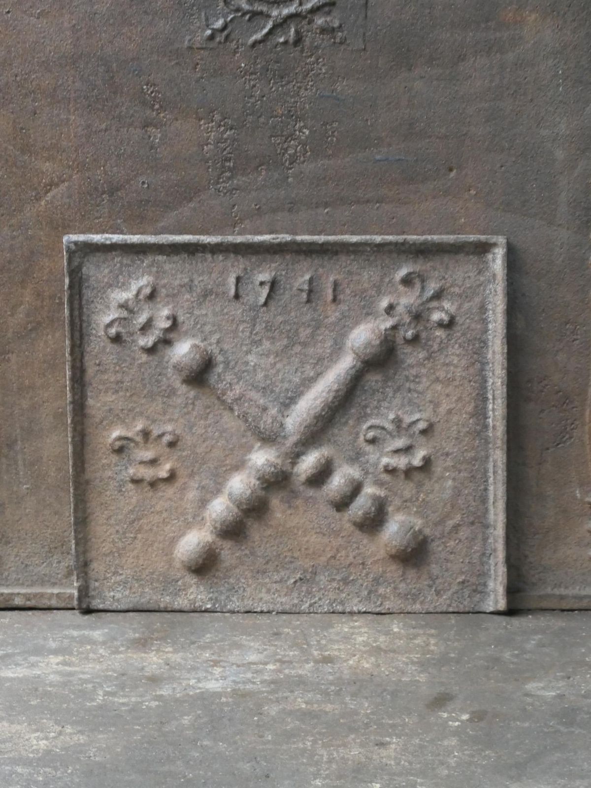 Antique Louis XIV 'Pillars With Saint Andrew's Cross' Fireback / Backsplash photo for sale