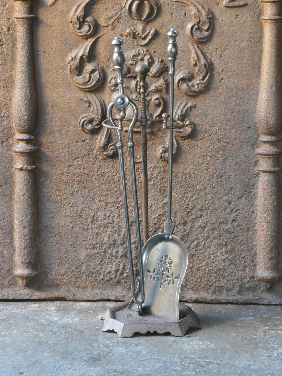 19th C. English Polished Steel And Brass Victorian Companion Set photo for sale