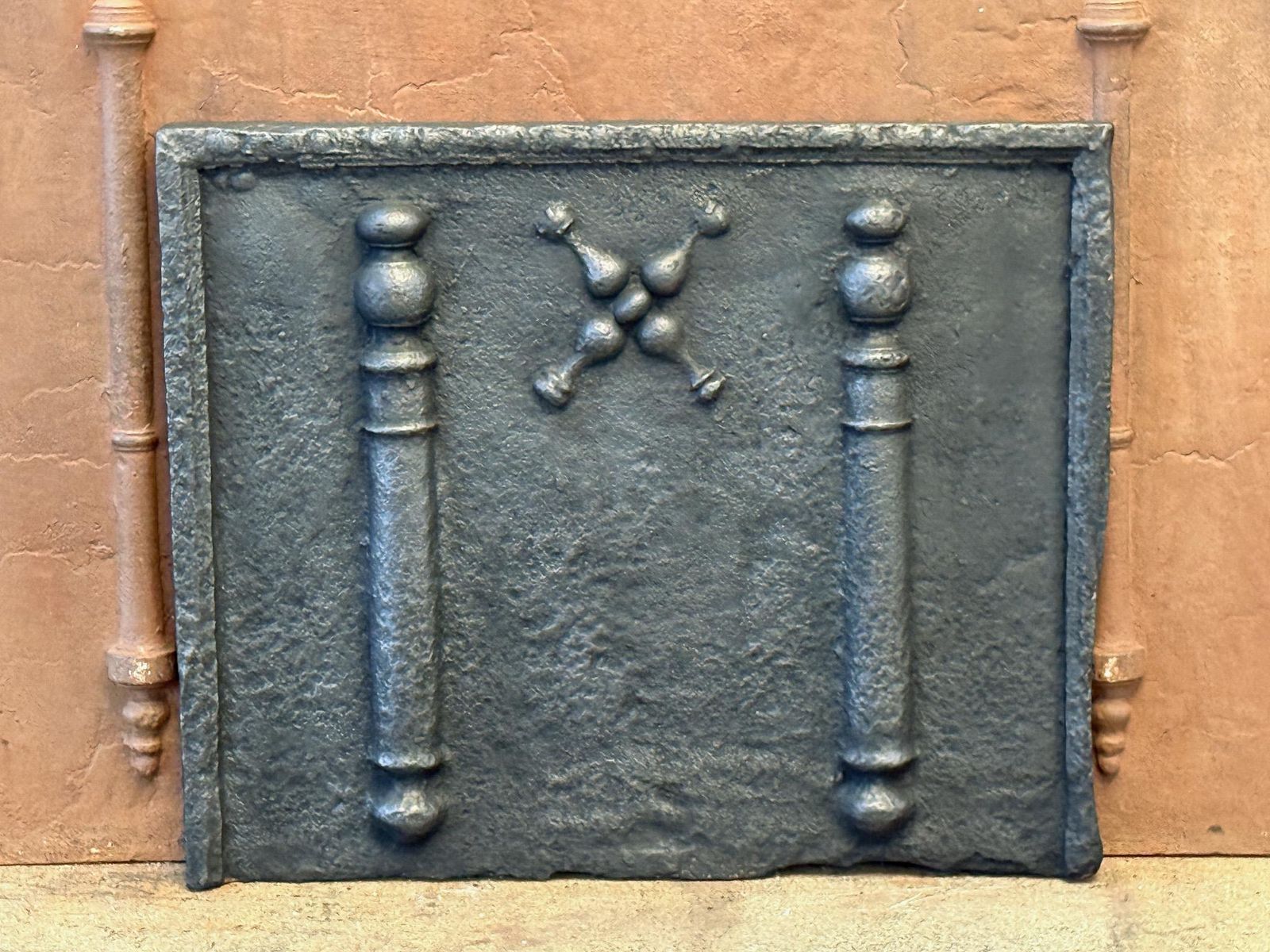 17th 18th Century French Louis XIV 'Saint Andrew's Cross' Fireback / Backsplash. photo furniture