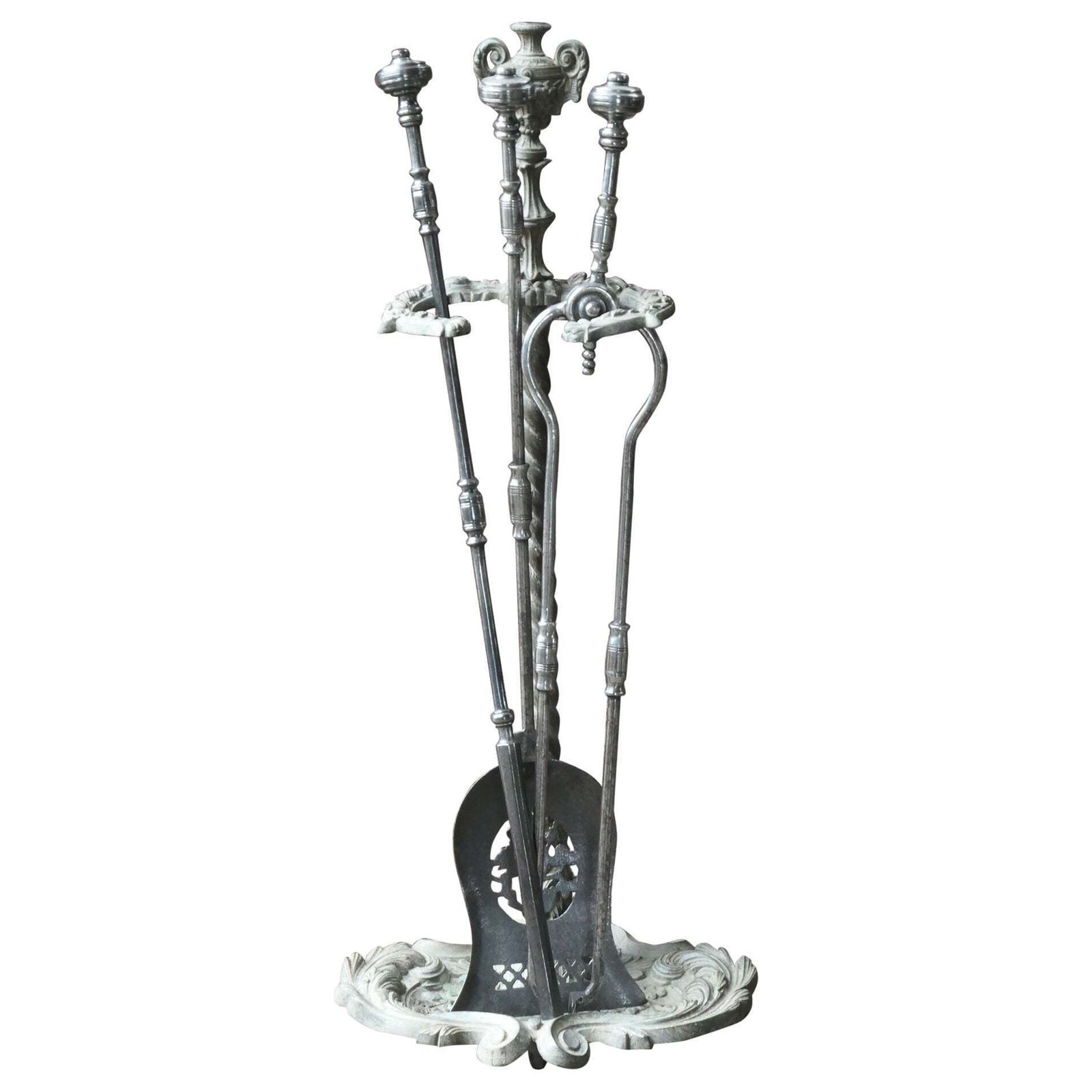 Large 18th 19th C. English Polished Steel Georgian Fireside Companion Set