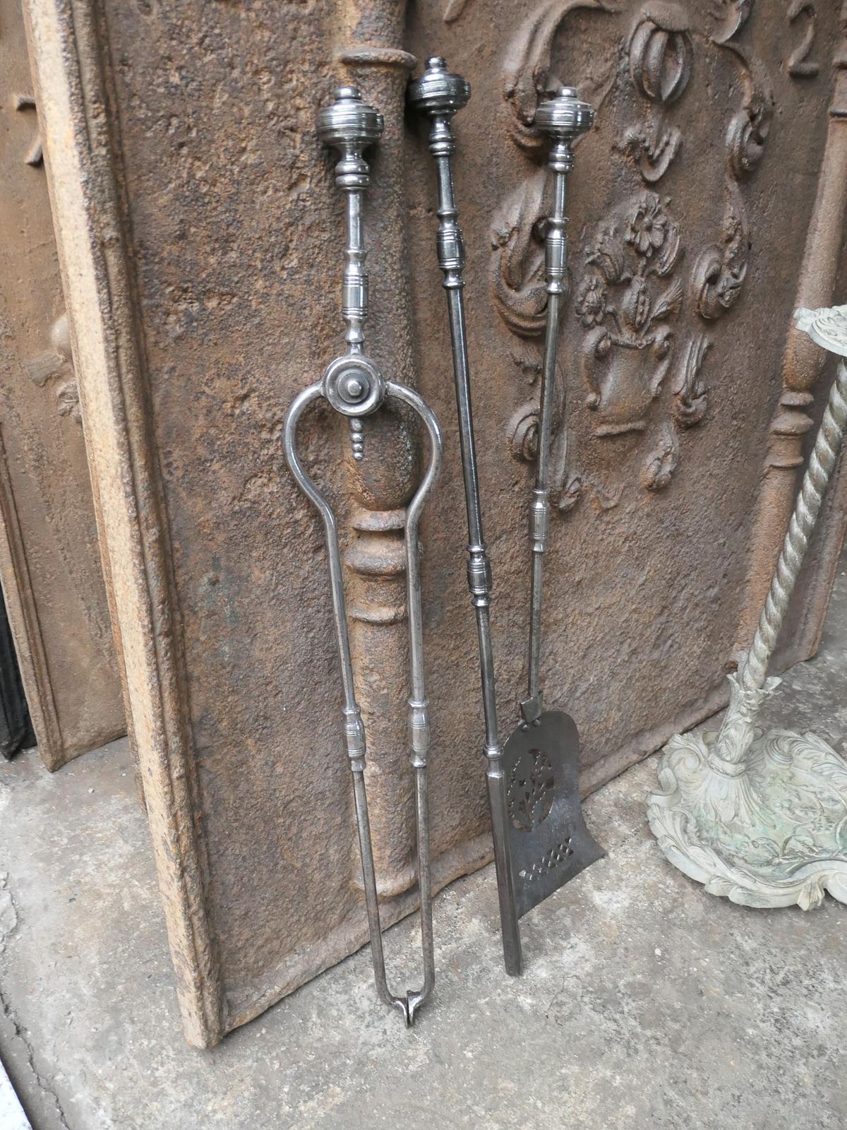 Large 18th 19th C. English Polished Steel Georgian Fireside Companion Set photo buy