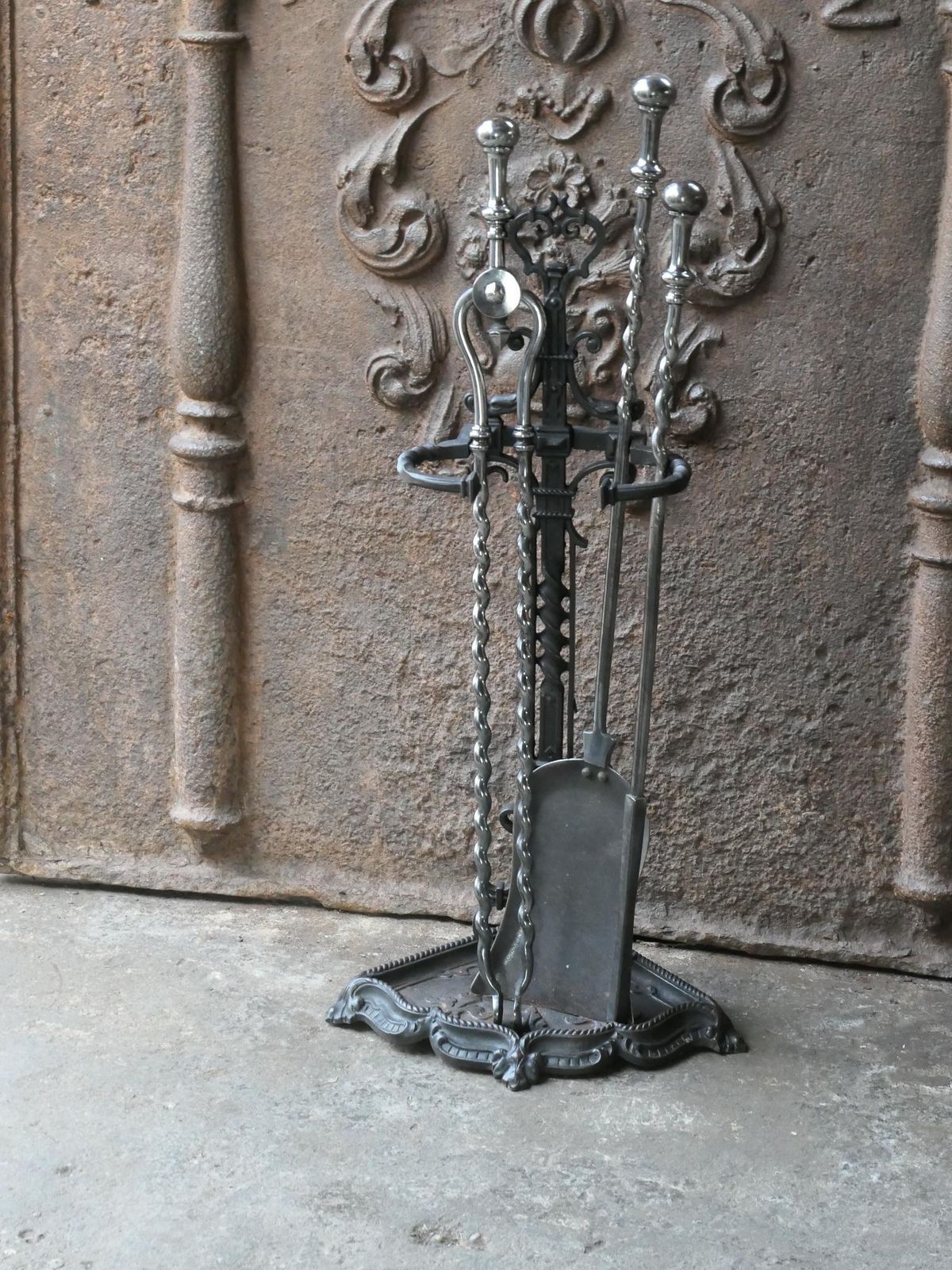 English Polished Steel Victorian Fireside Companion Set, 19th C photo for sale