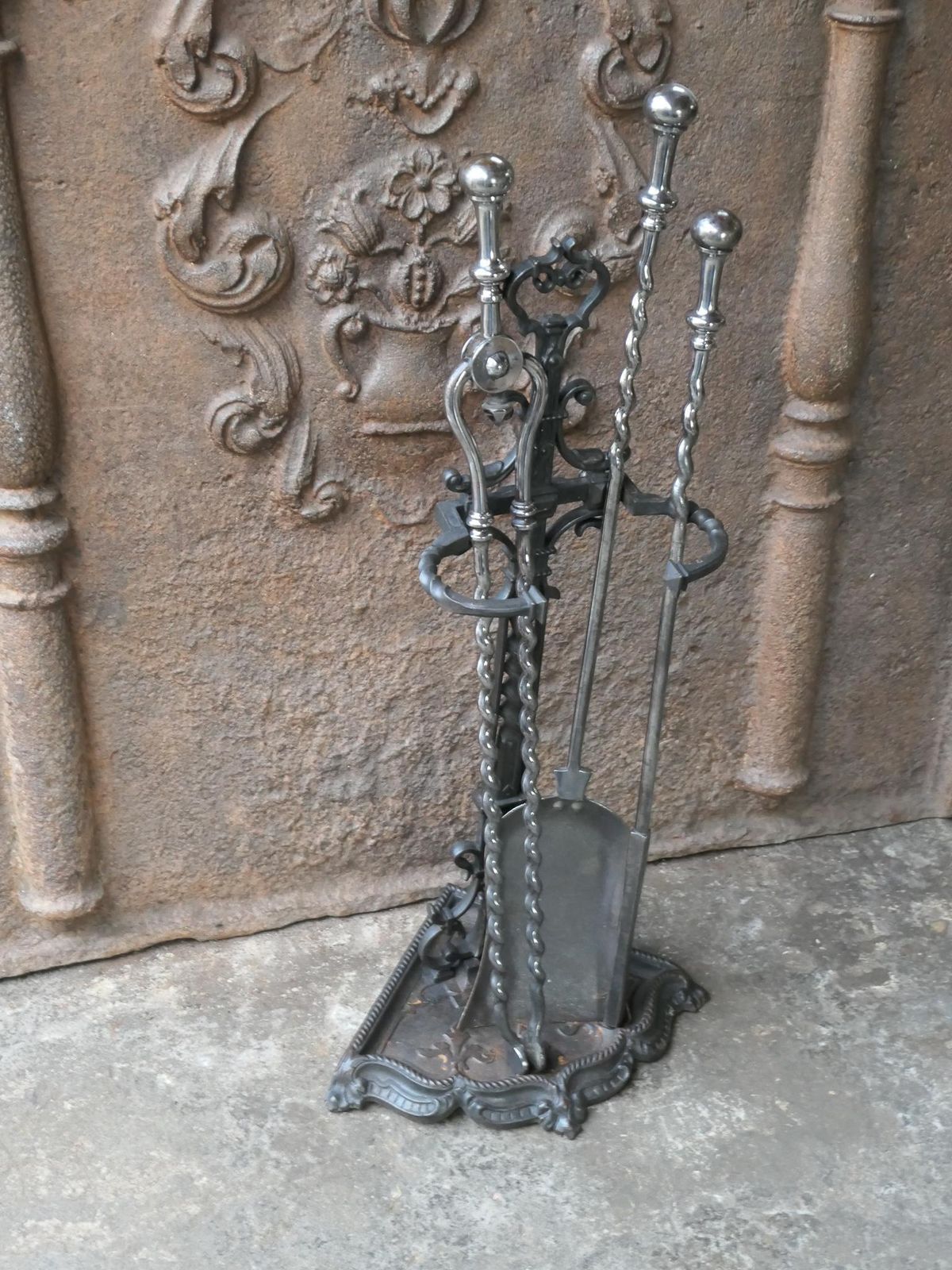 English Polished Steel Victorian Fireside Companion Set, 19th C photo 917.0