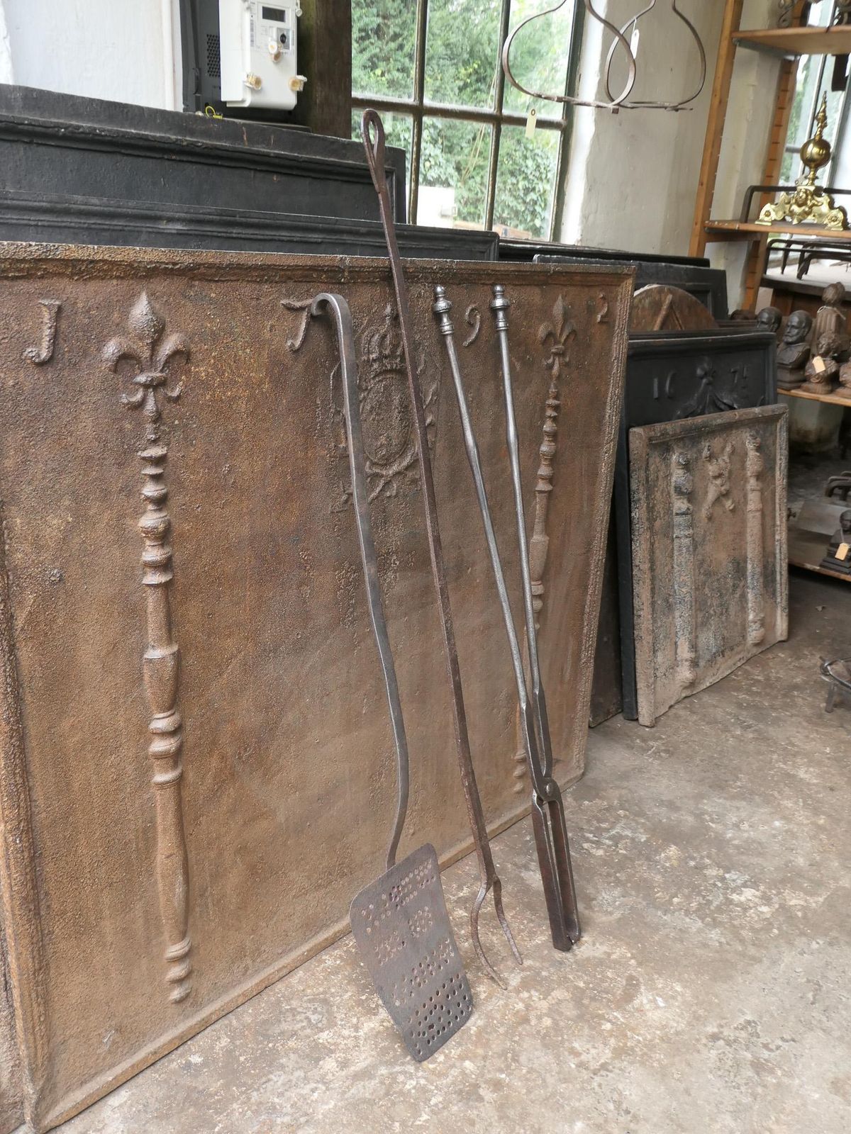 photo vinterior Large French Neoclassical Fireplace Tools, 18th 19th Century