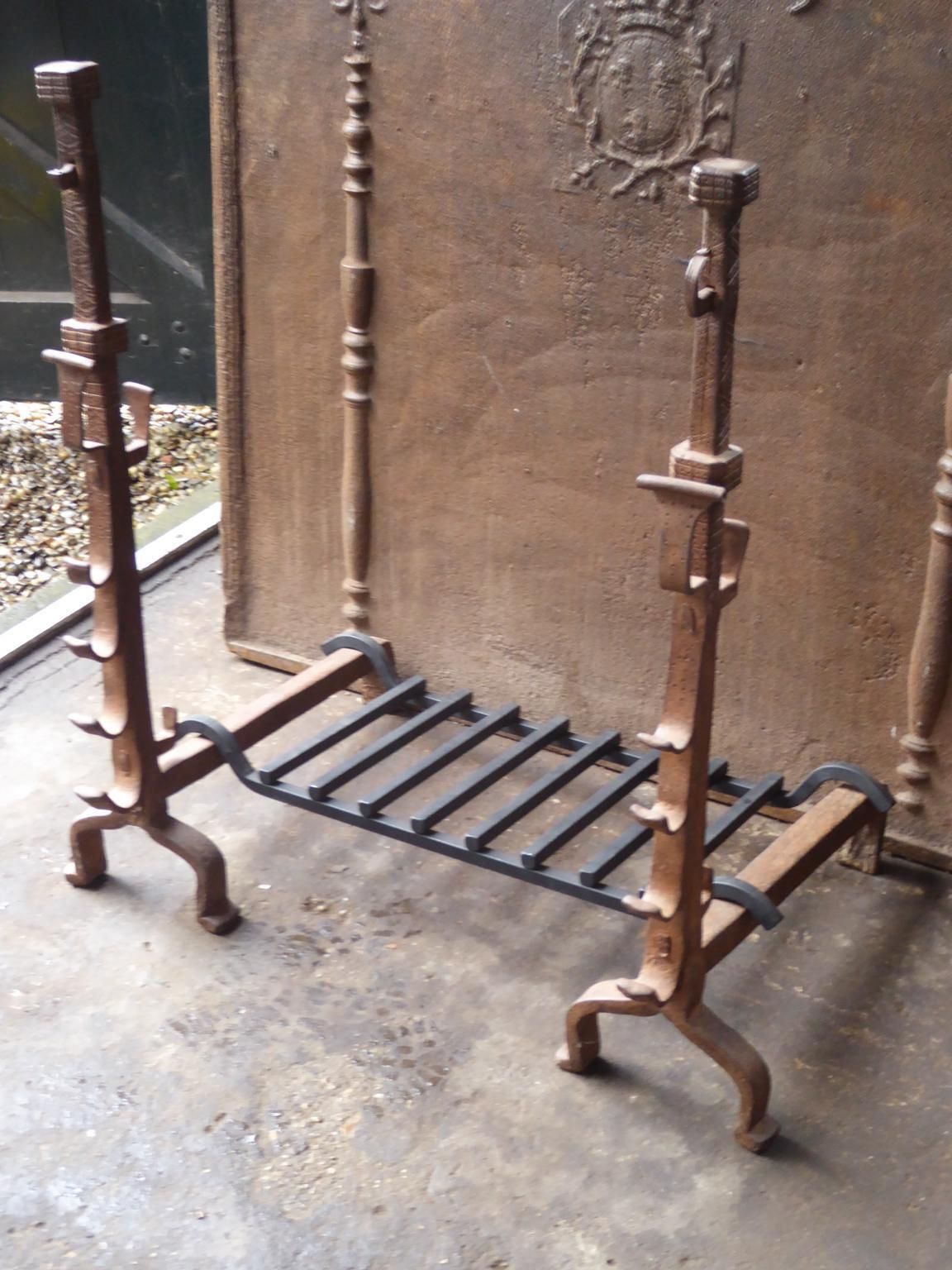photo furniture Large French Louis XIII Period Fireplace Grate Or Fire Basket, 17th Century