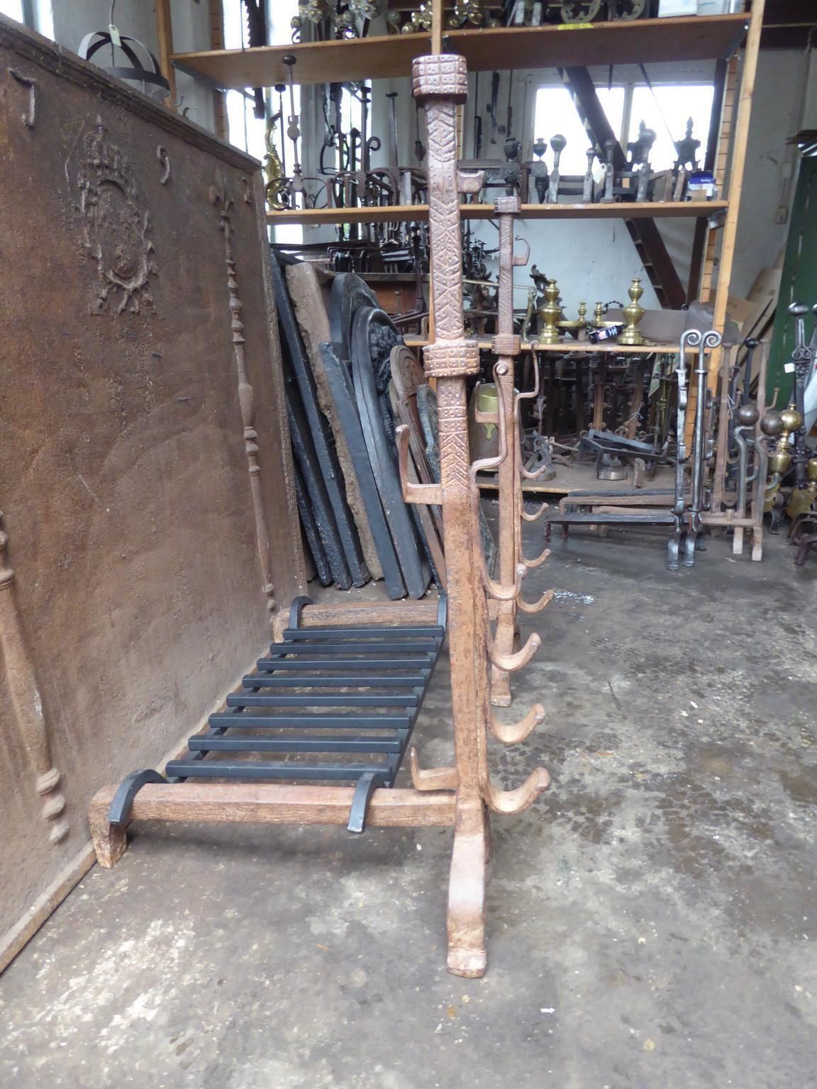 1088.0 Large French Louis XIII Period Fireplace Grate Or Fire Basket, 17th Century photo