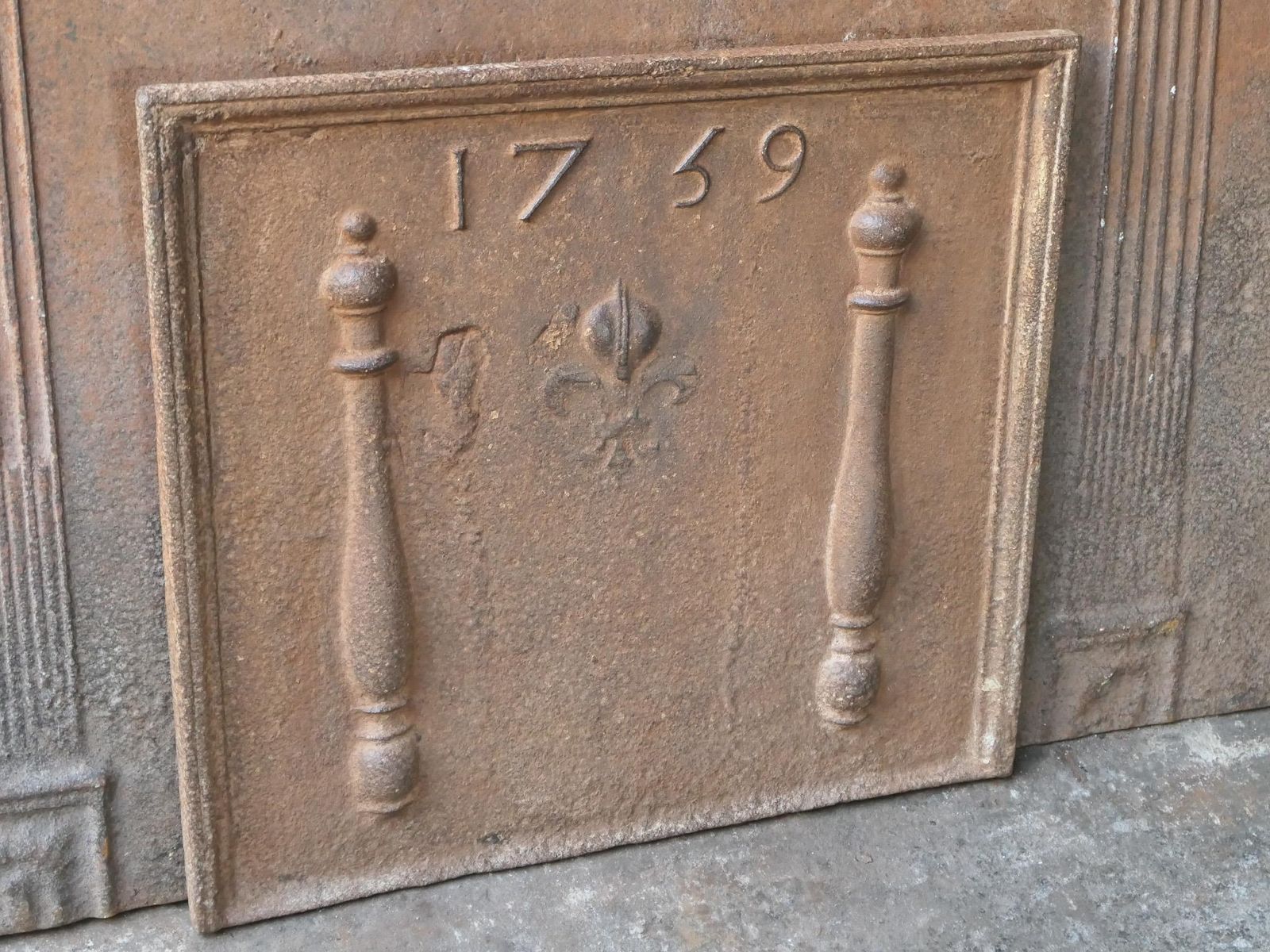 Antique French Louis XV 'Pillars With Fleur De Lys' Fireback / Backsplash photo buy