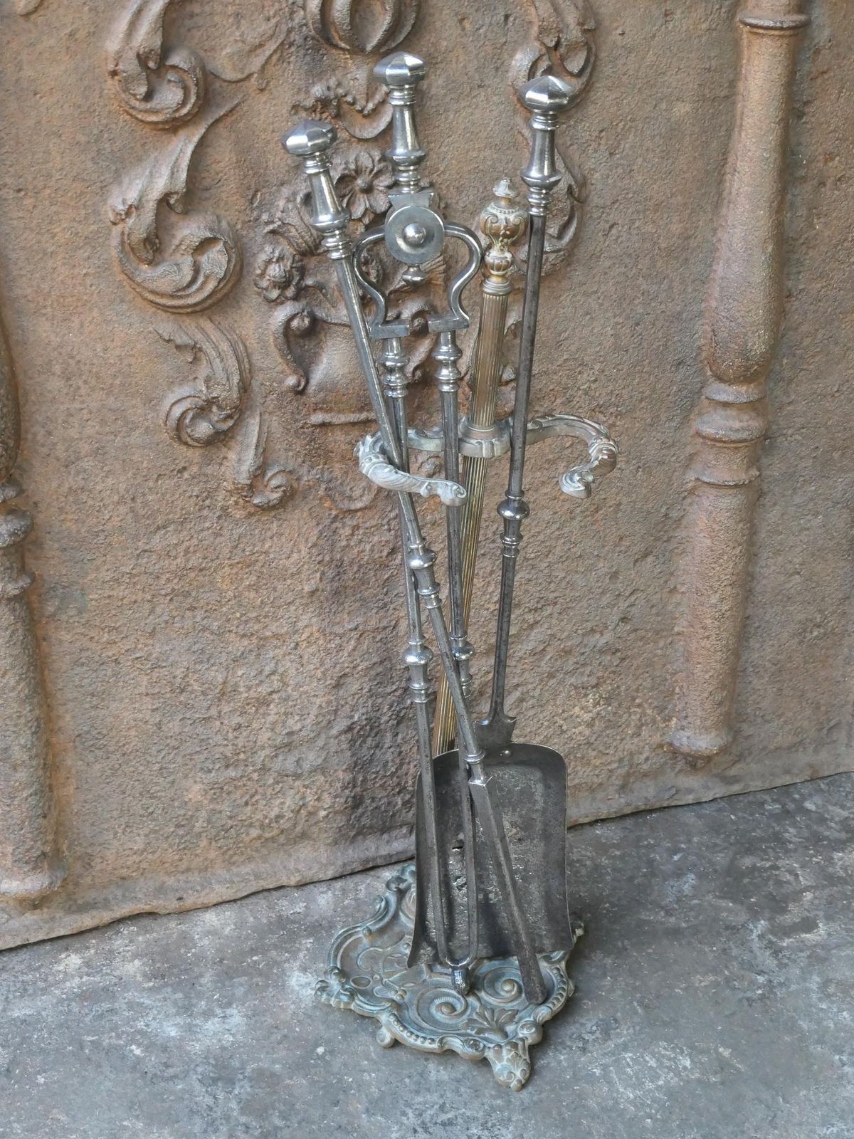 Large 18/19th C. English Polished Steel Georgian Fire Companion Set photo Home Fixtures