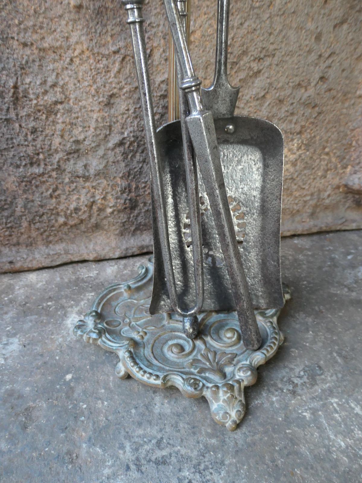 Large 18/19th C. English Polished Steel Georgian Fire Companion Set photo vinterior