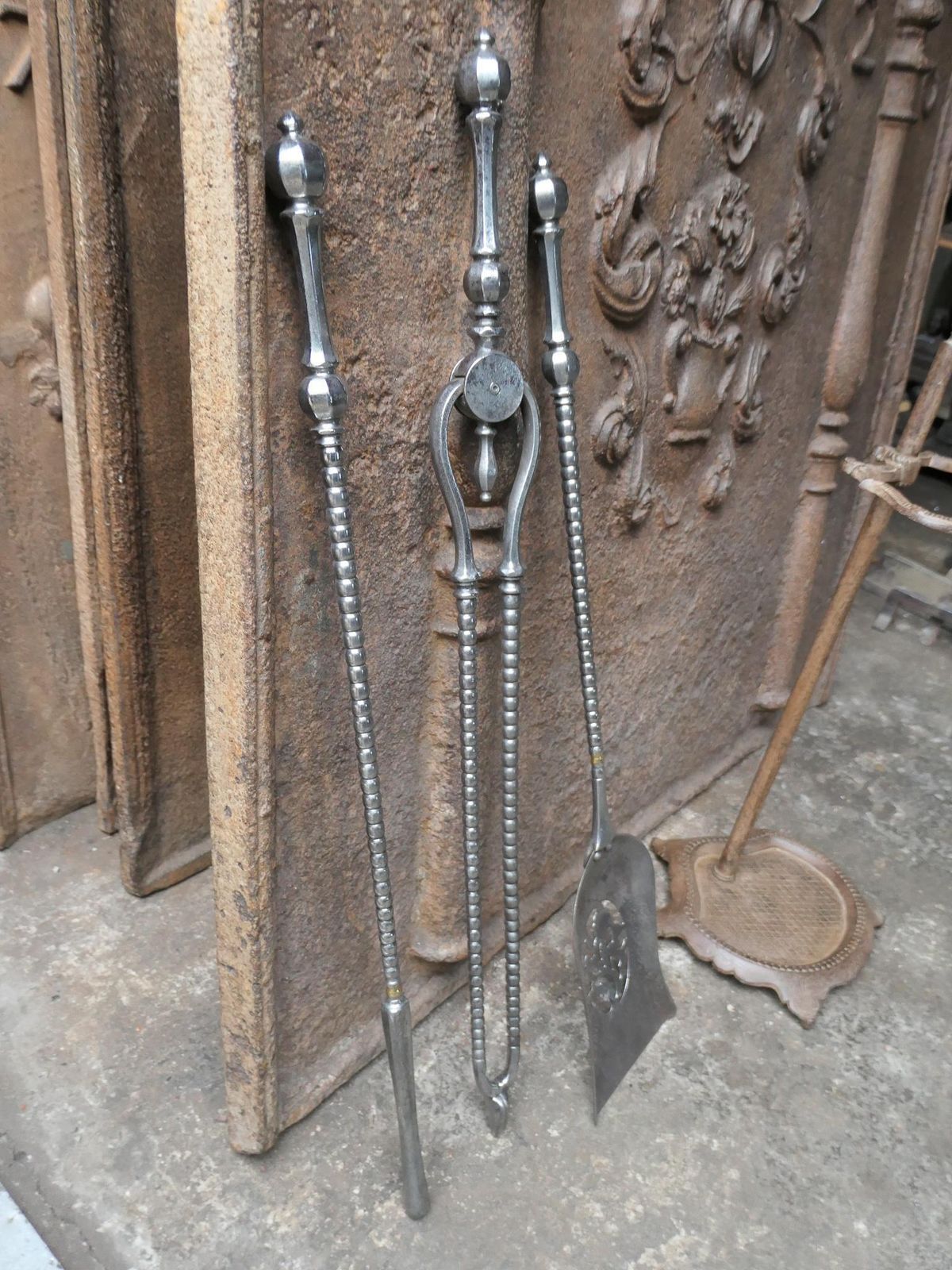 1088.0 English Polished Steel Georgian Fireplace Tool Set, 18/19th C. photo