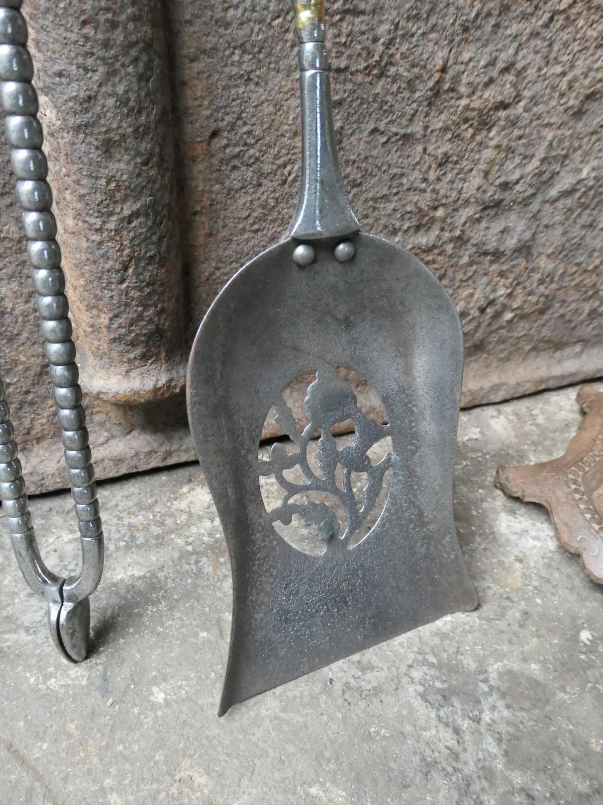 photo vintage English Polished Steel Georgian Fireplace Tool Set, 18/19th C.